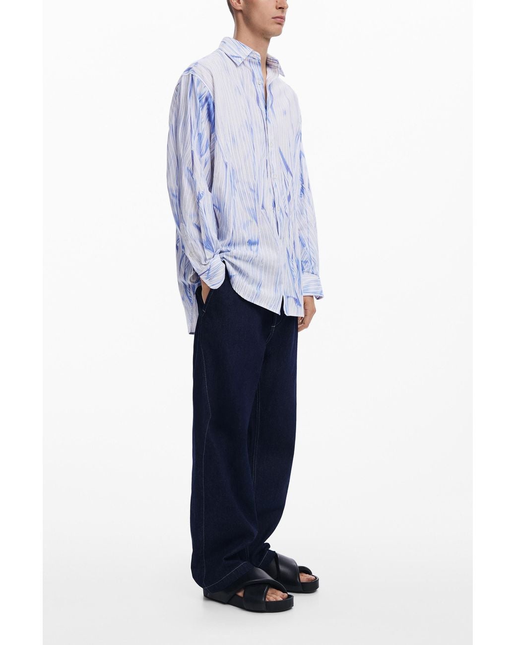 Desigual Blue Strokes Shirt, Cotton for men