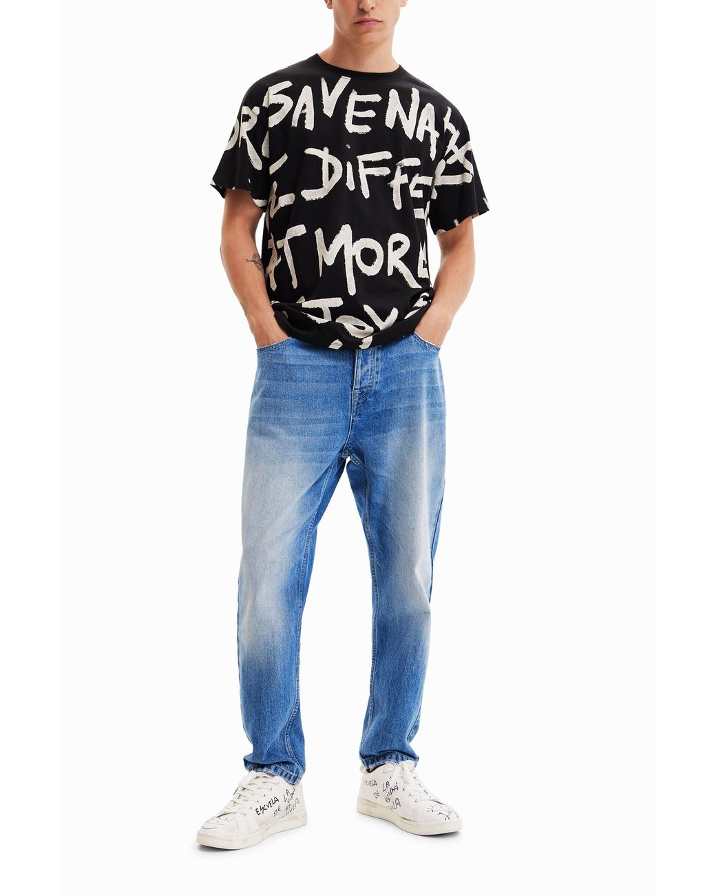 Desigual Blue Straight Jeans, Cotton for men