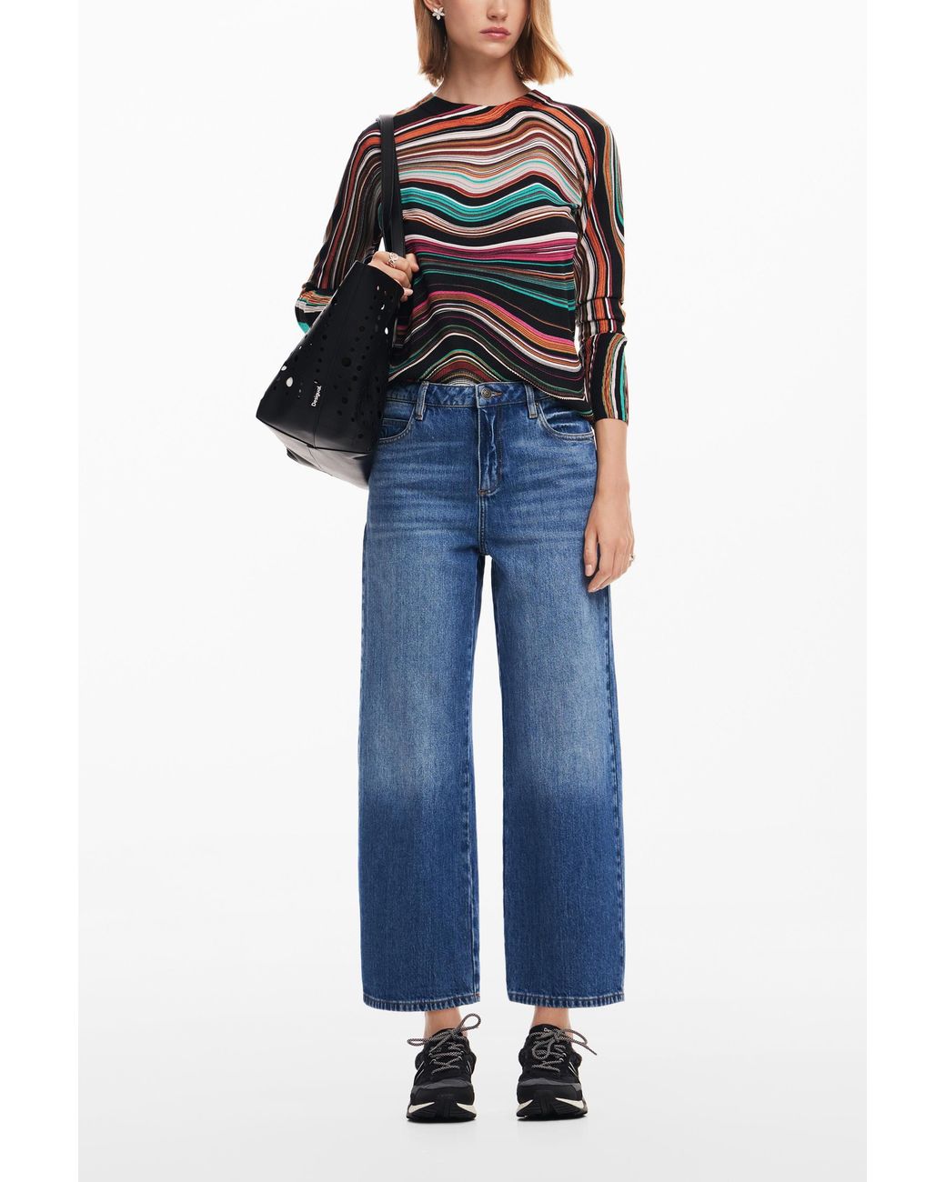 Desigual Blue Wavy Striped Sweater
