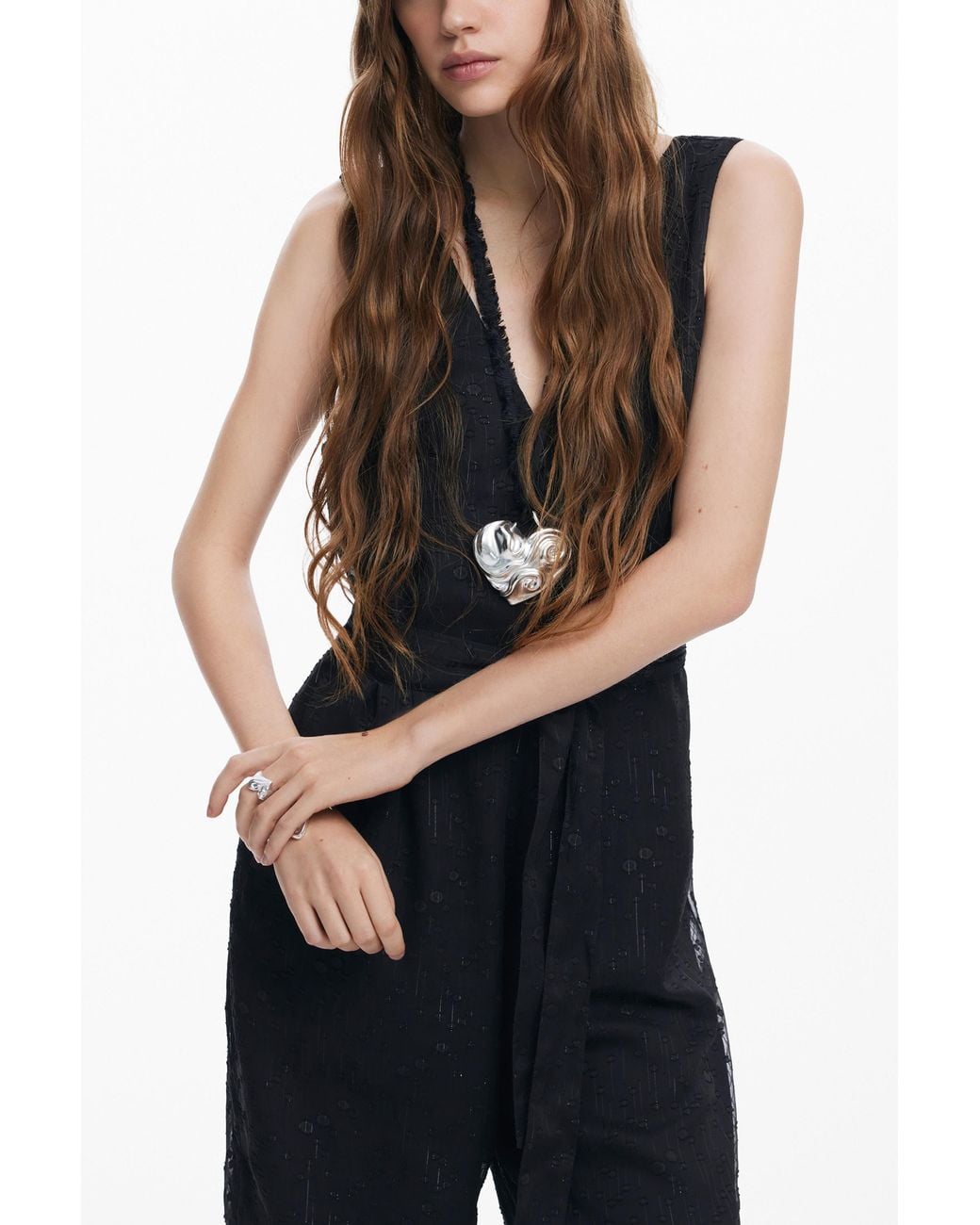 Desigual Black Shiny Jumpsuit With Belt, Polyester