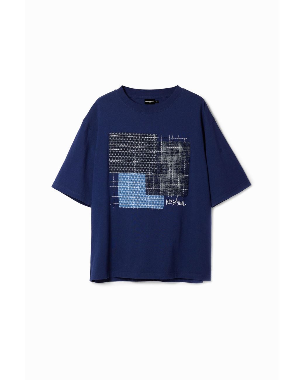 Desigual Blue T-Shirt With Central Patch, Cotton for men
