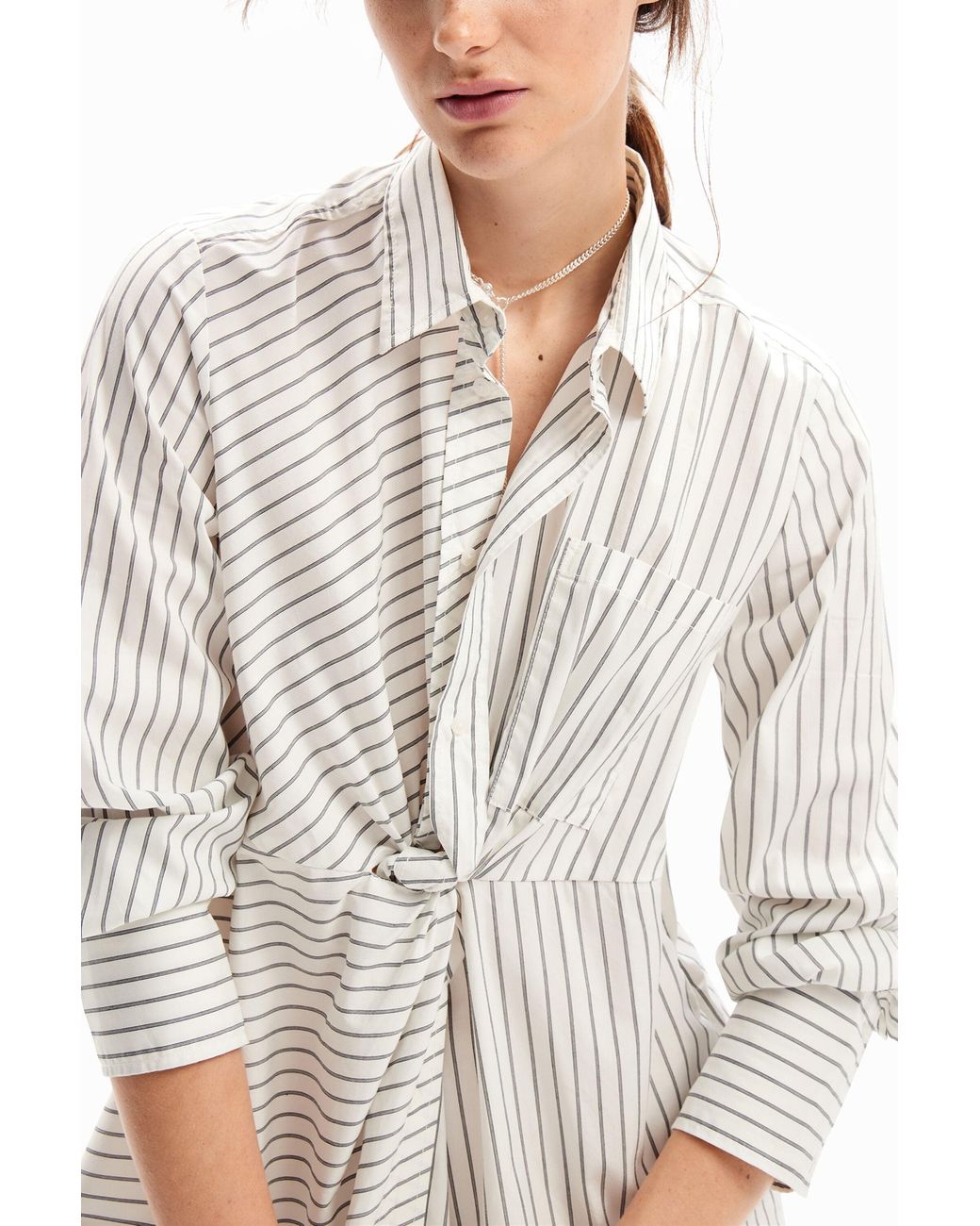 Desigual White Striped Midi Shirt Dress