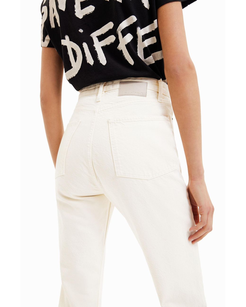 Desigual White Straight Cropped Jeans, Cotton