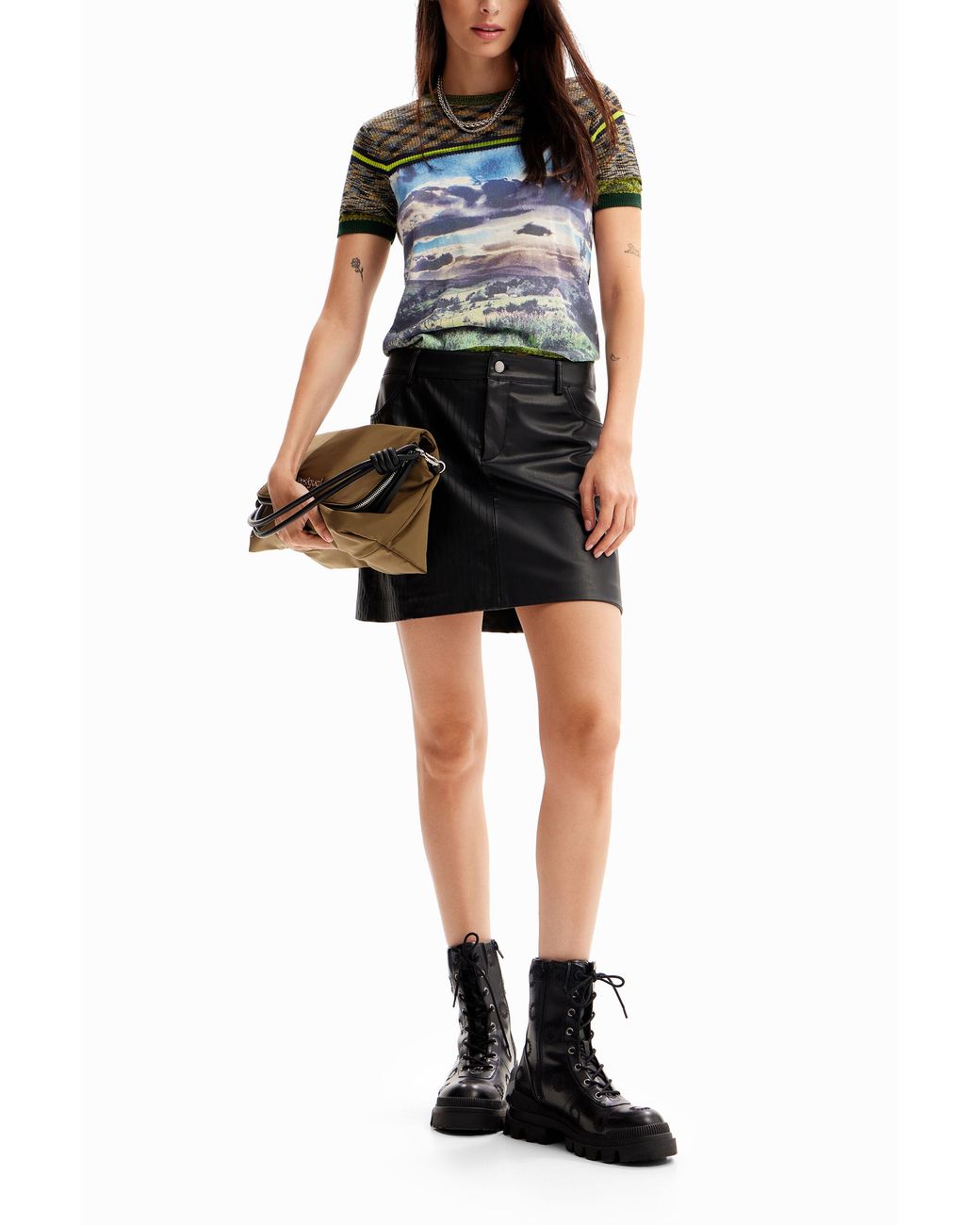 Desigual Black Knit Landscape T-Shirt