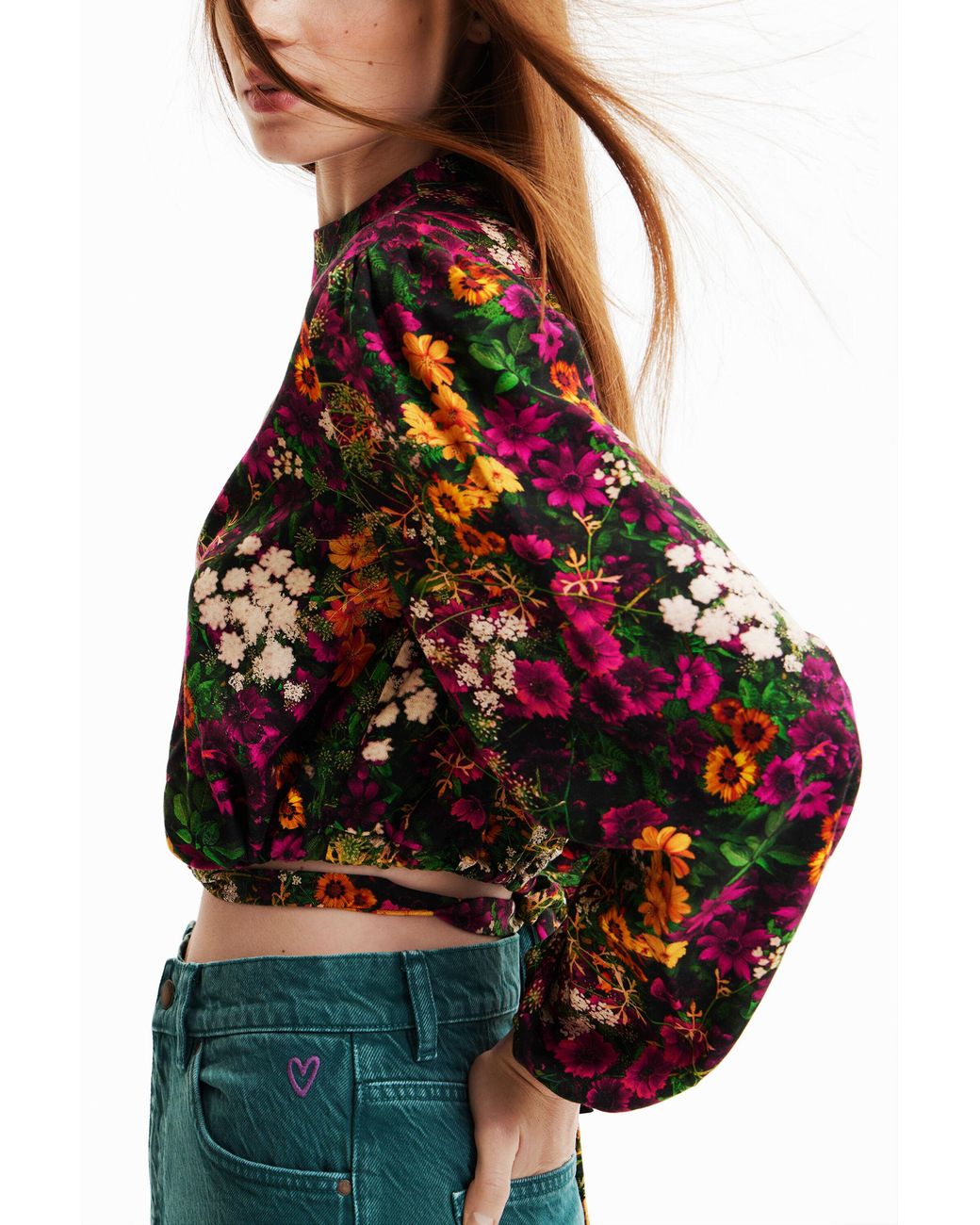 Desigual Multicolor Multi-Position Cropped Floral Blouse, Viscose