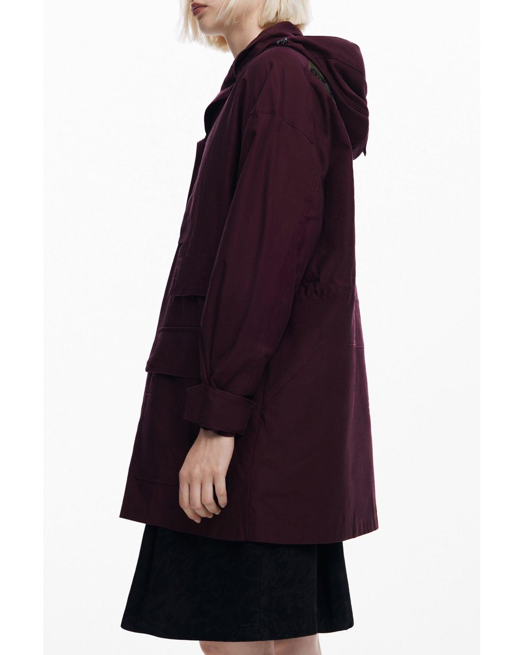 Desigual Red Floral Patch Hooded Parka