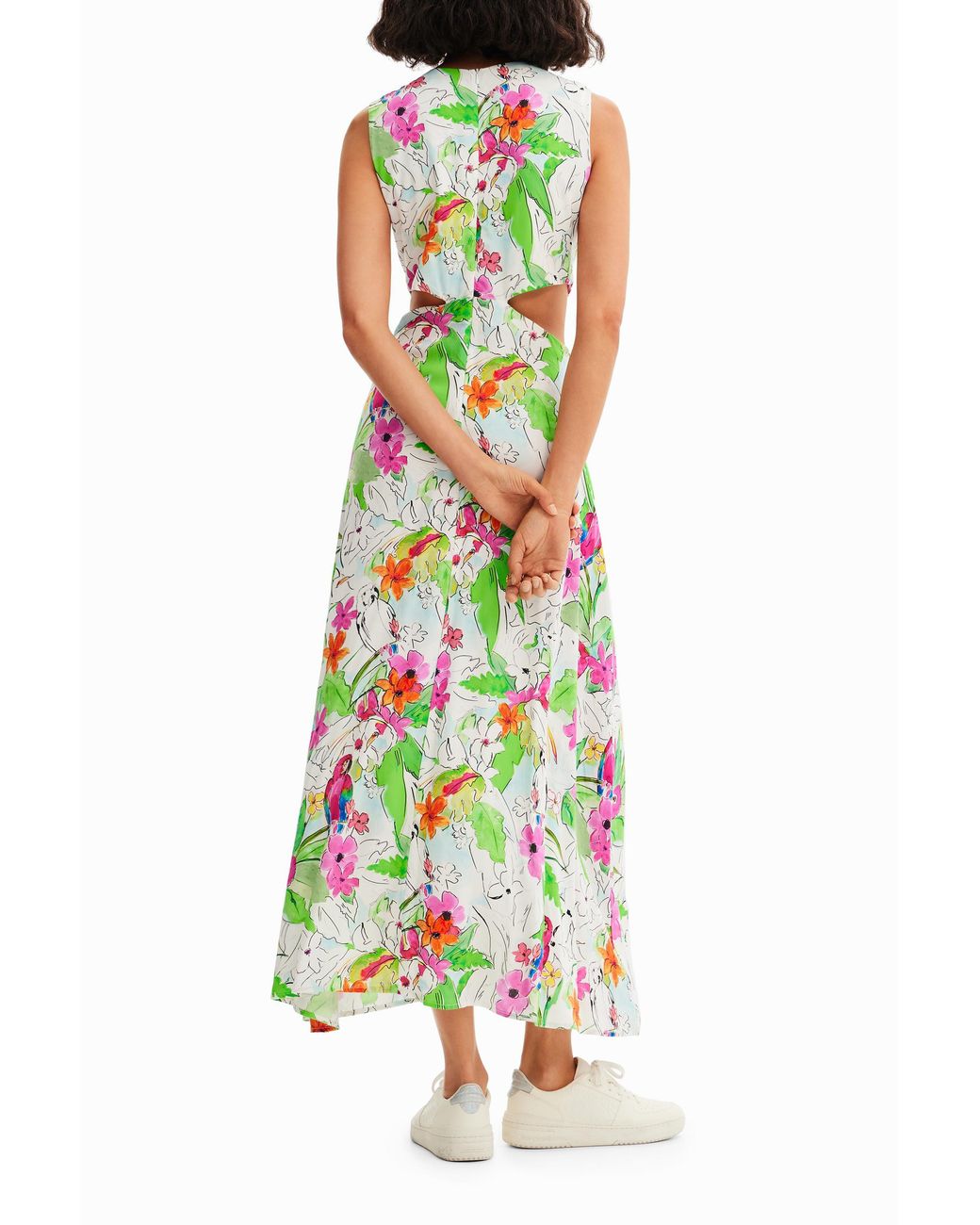 Desigual White Long Cut-Out Dress, Viscose