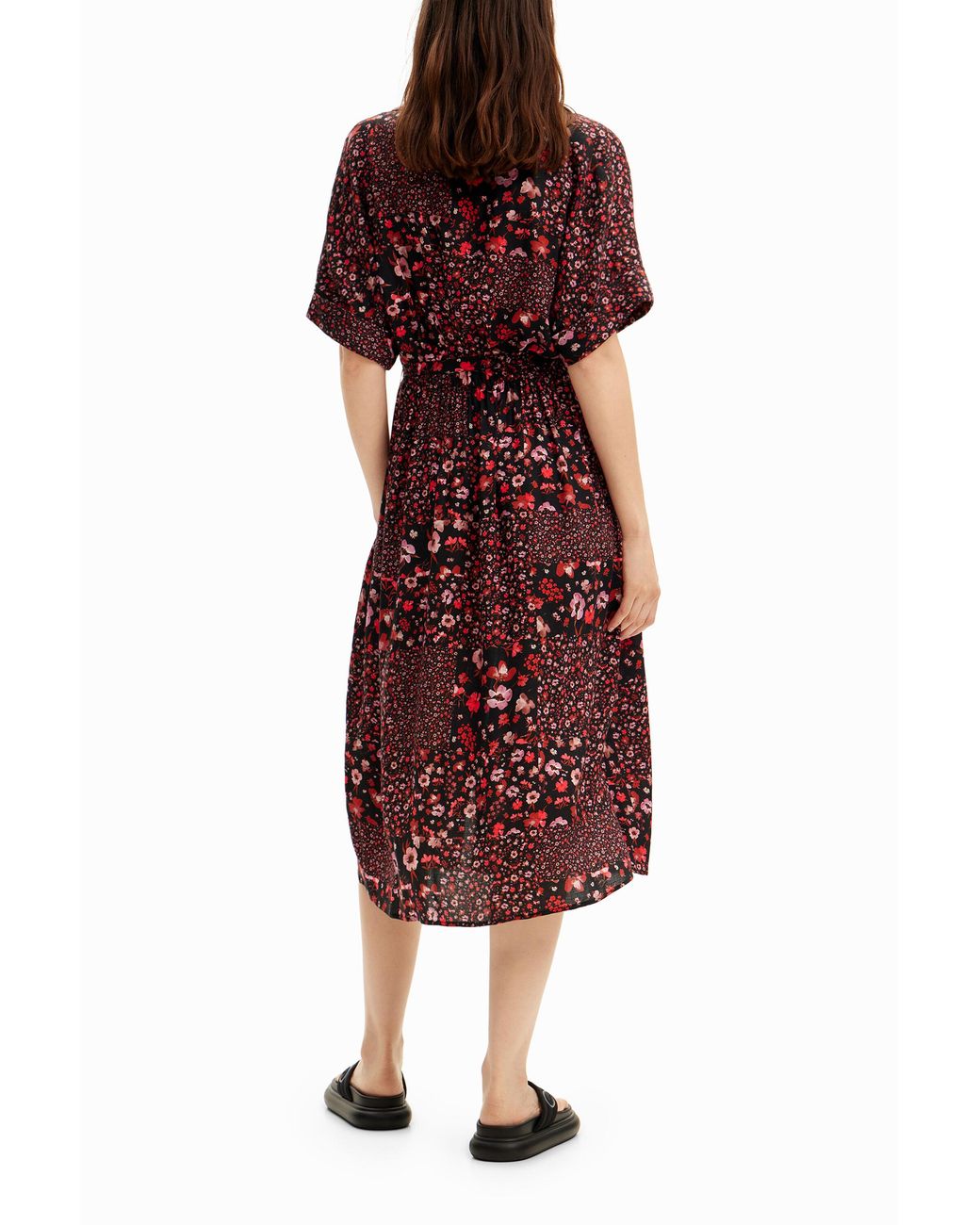 Desigual Red Floral Midi Shirt Dress, Viscose