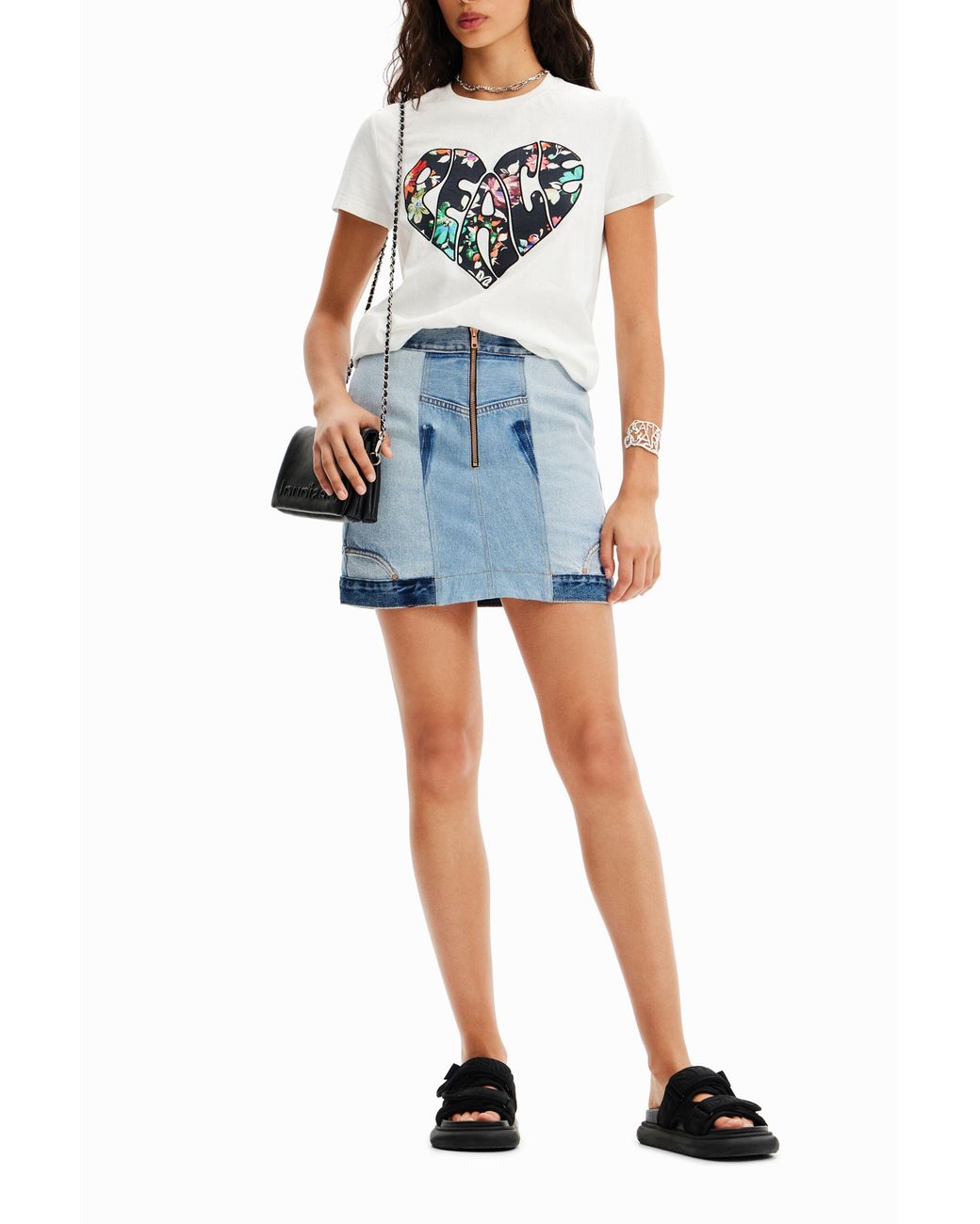 Desigual Blue Upcycled Denim Mini-Skirt, Cotton