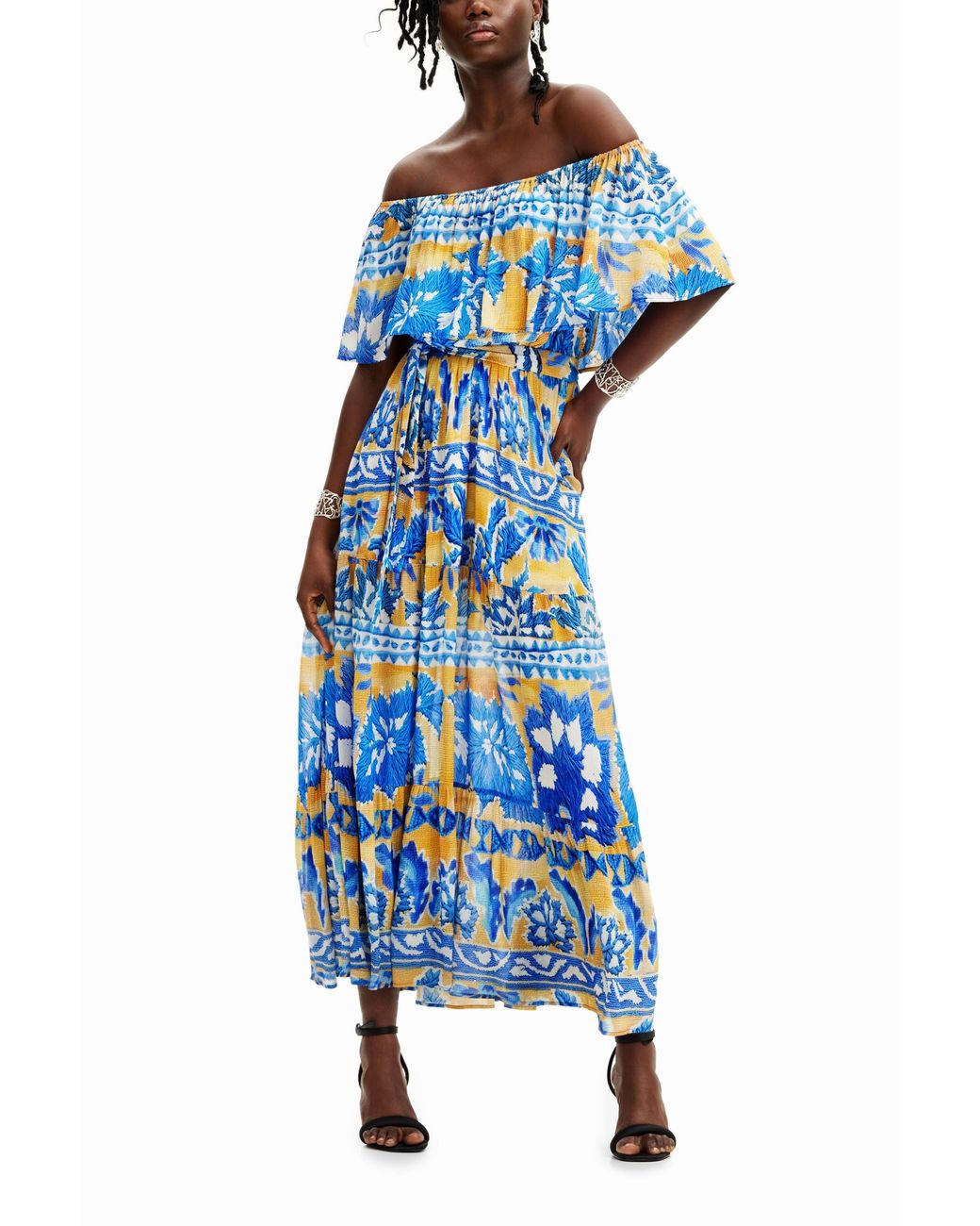 Desigual Blue Stella Jean Long Arty Dress, Viscose