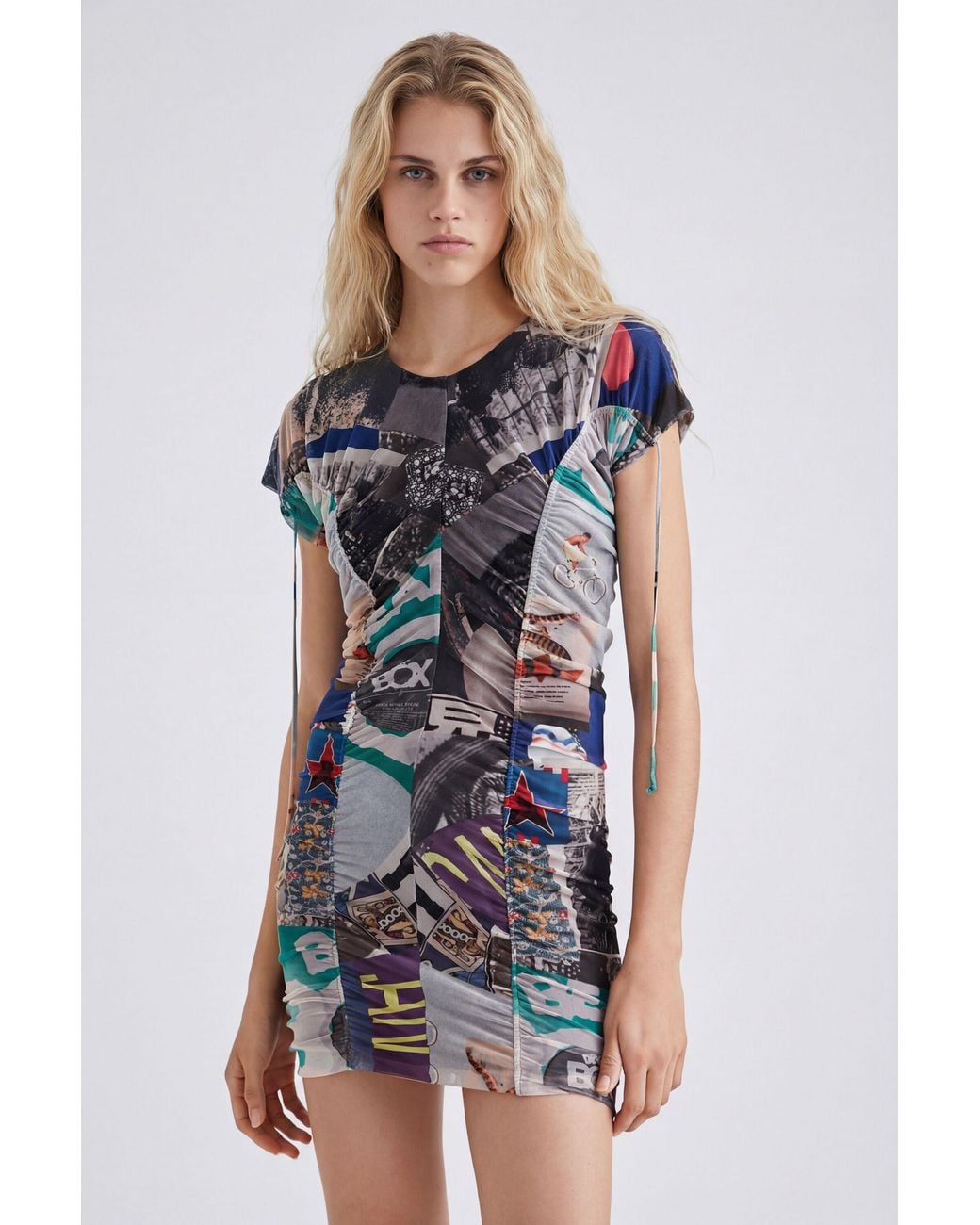 Desigual Multicolor Slim Ruched Mini Dress, Polyester
