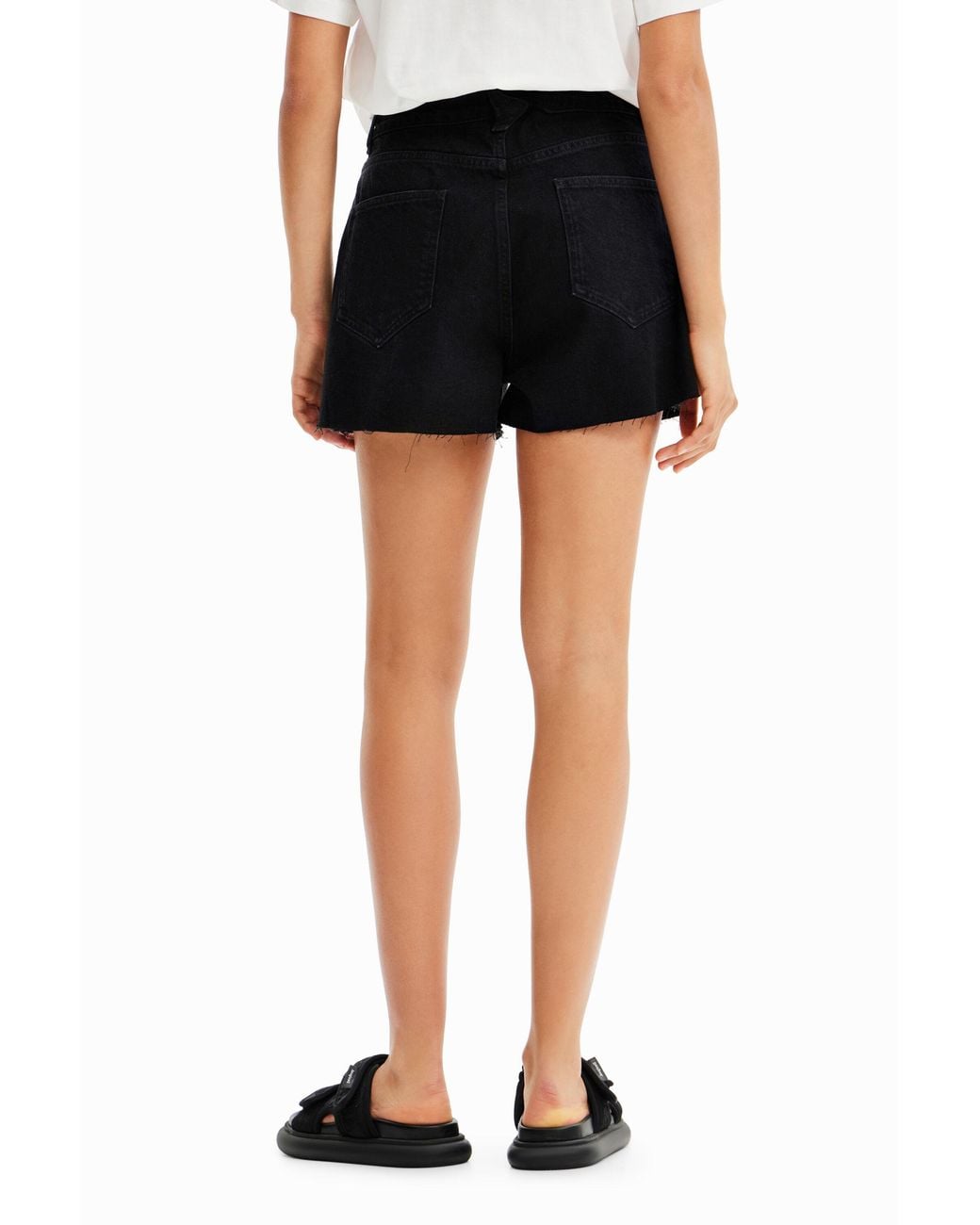 Desigual Black Embroidered Denim Shorts, Cotton