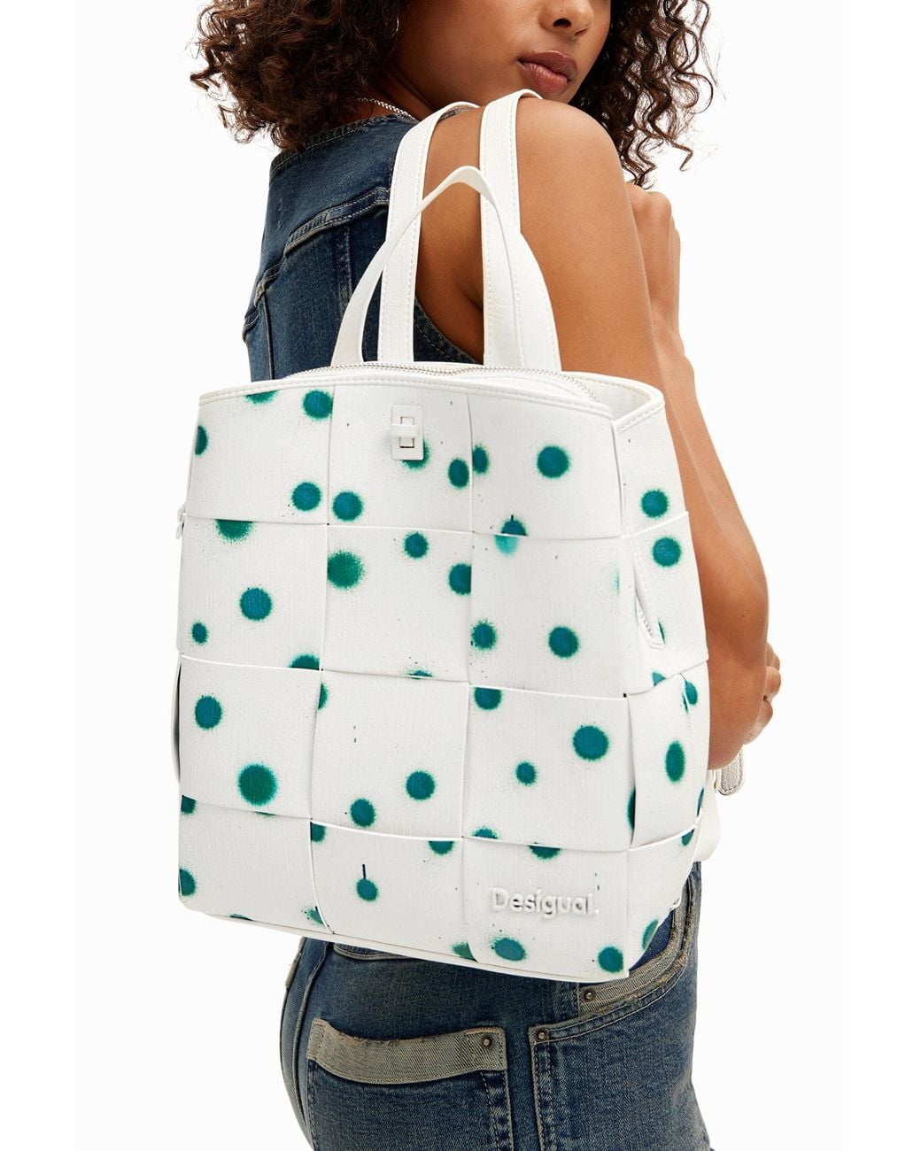 Desigual Blue S Woven Droplets Backpack, Polyurethane
