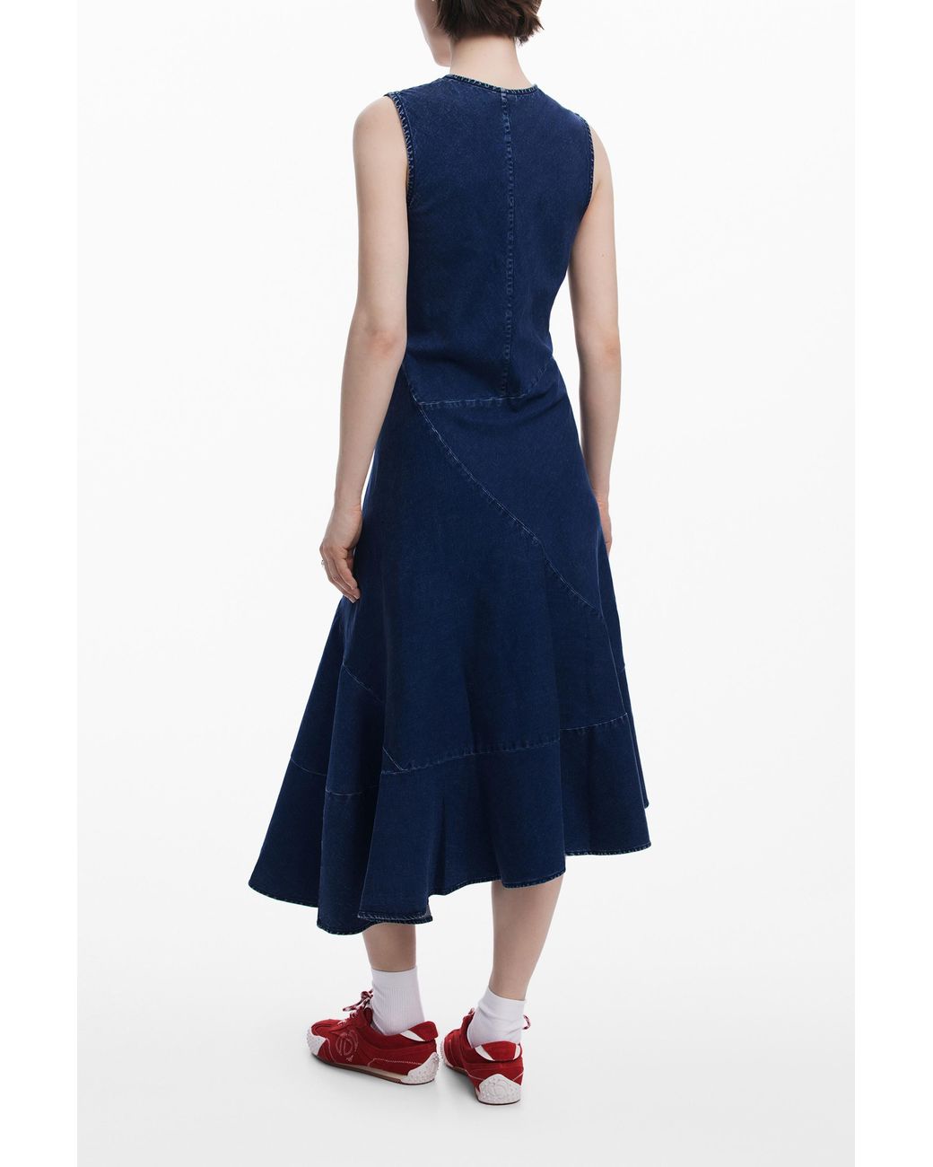 Desigual Blue Asymmetric Denim Midi Dress, Cotton