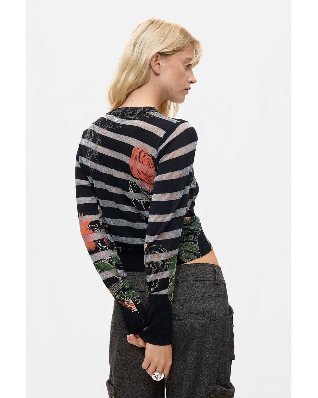 Desigual Black Floral Jacquard Sweater
