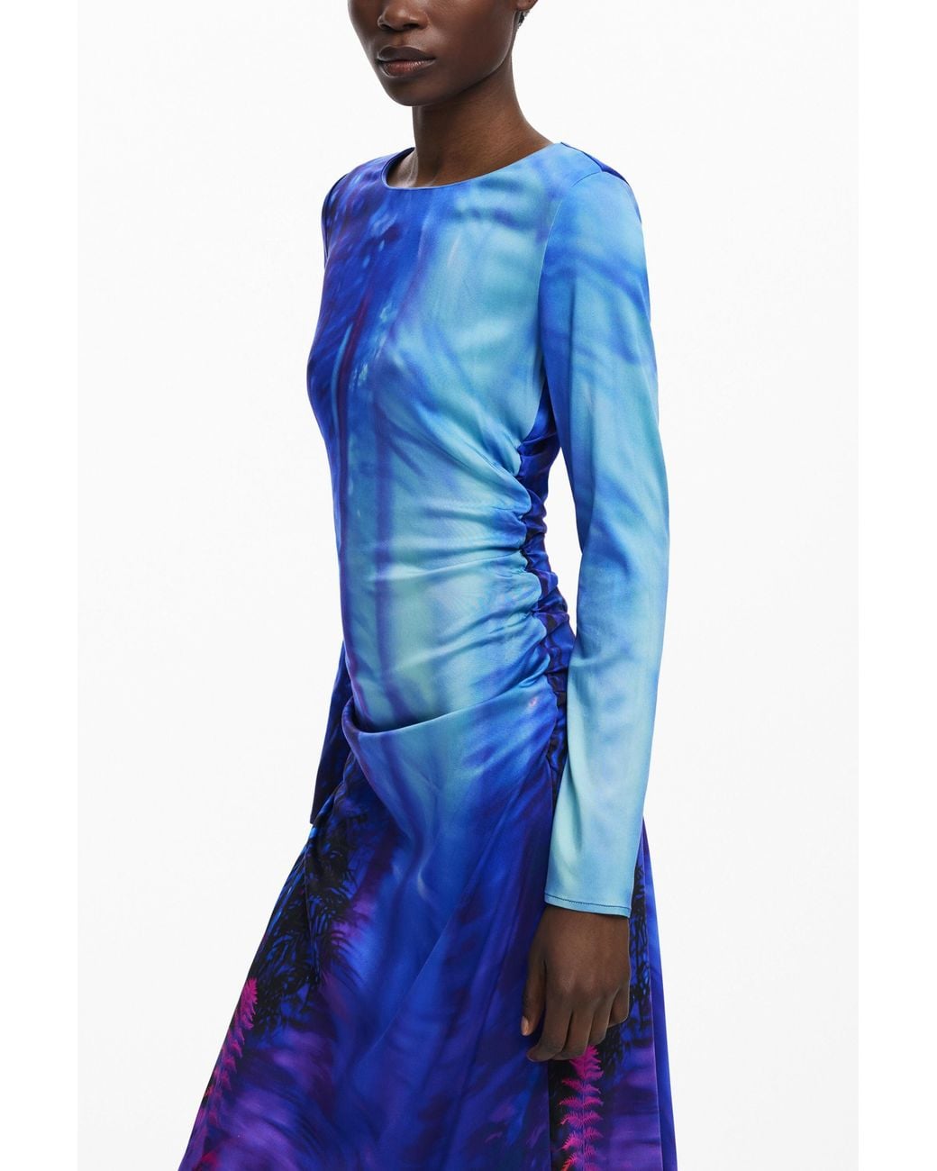 Desigual Blue Asymmetric Landscape Dress, Viscose