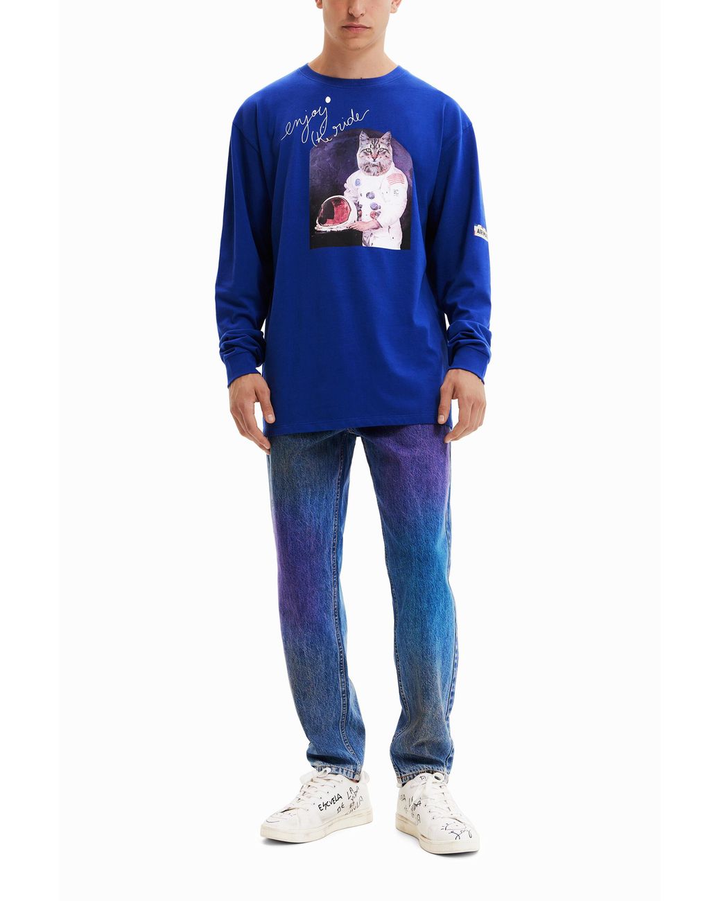 Desigual Blue Oversize Astronaut Cat T-Shirt, Cotton for men
