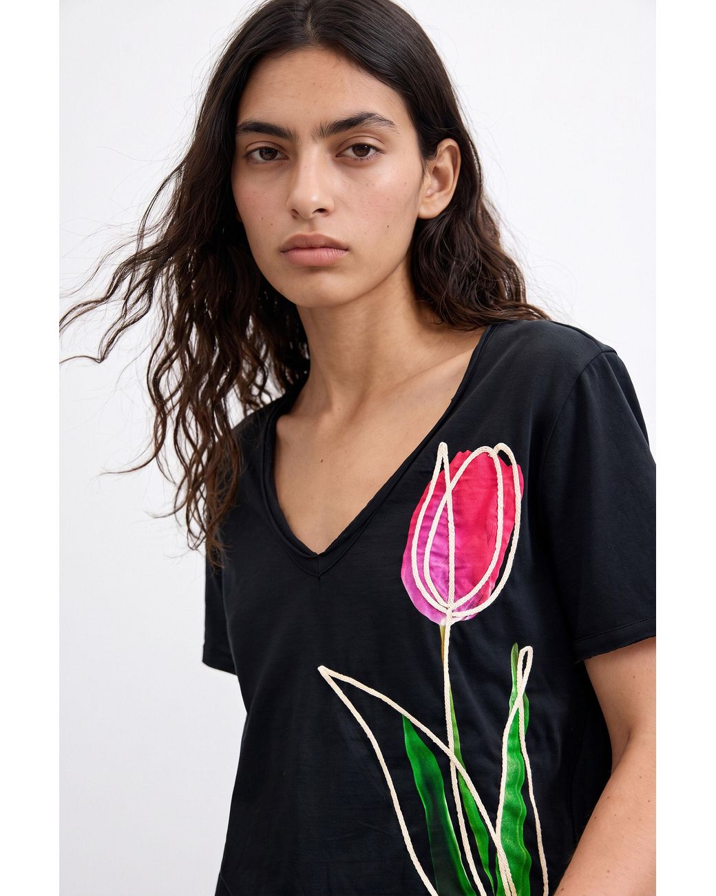 Desigual Black Floral Print T-Shirt 100% Cotton, Cotton