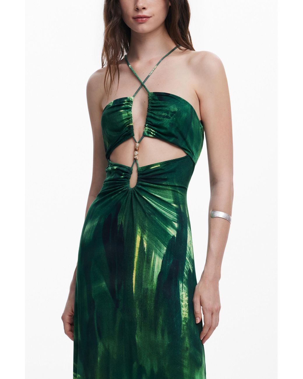 Desigual Green Cut-Out Maxi Dress, Viscose