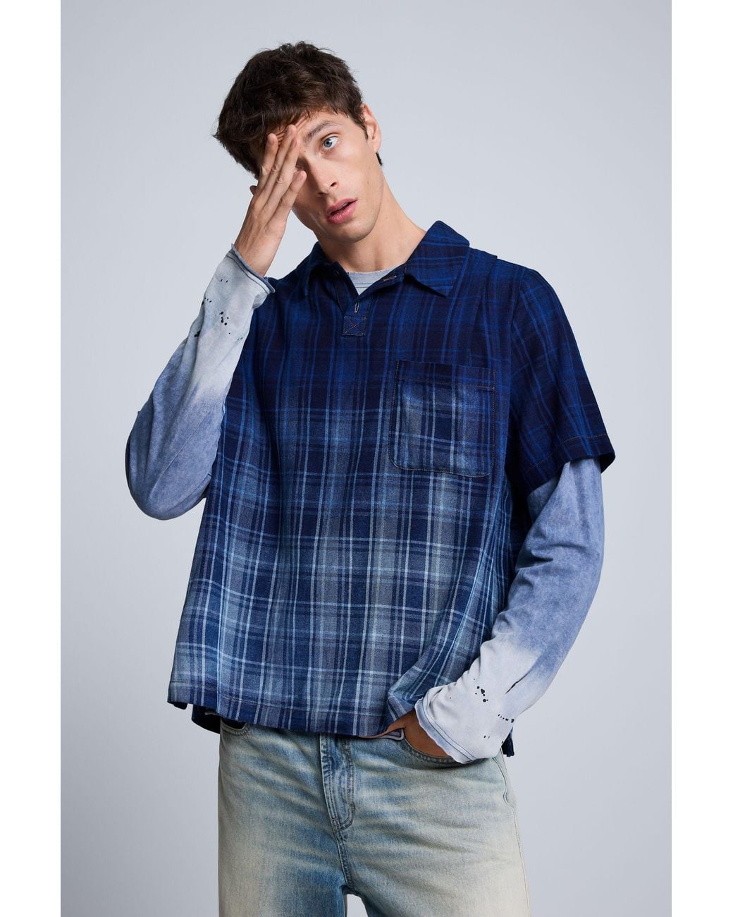 Desigual Blue Checkered Polo T-Shirt, Cotton for men