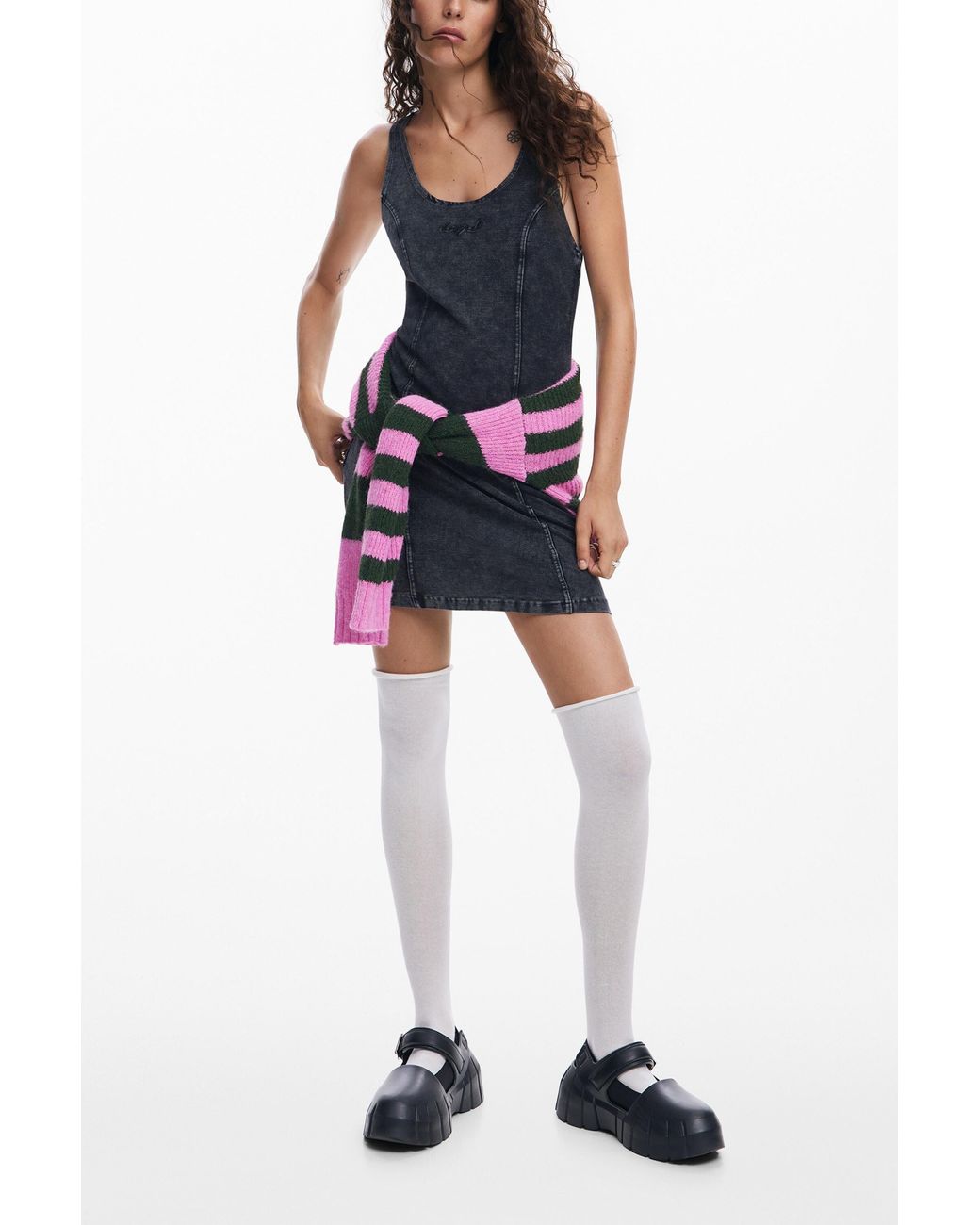 Desigual Blue Washed-Effect Denim Dress, Cotton