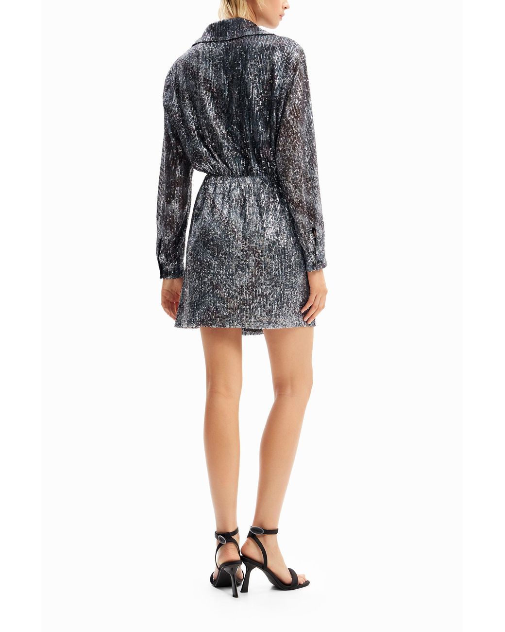 Desigual Blue Short Sequinned Wrap Dress, Polyester