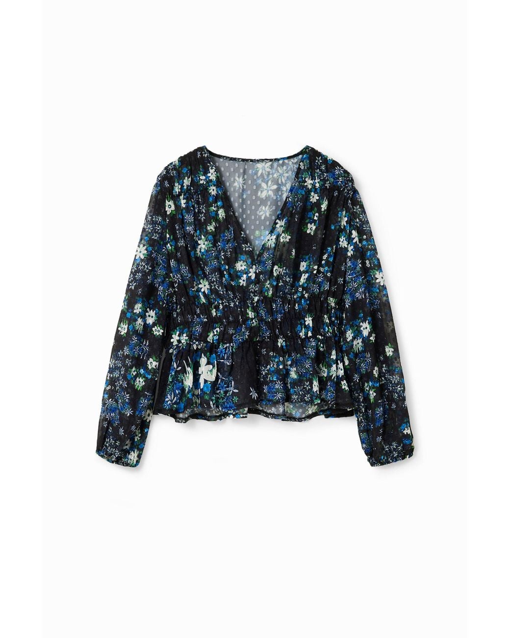 Desigual Blue Floral Plumetis Blouse, Polyester