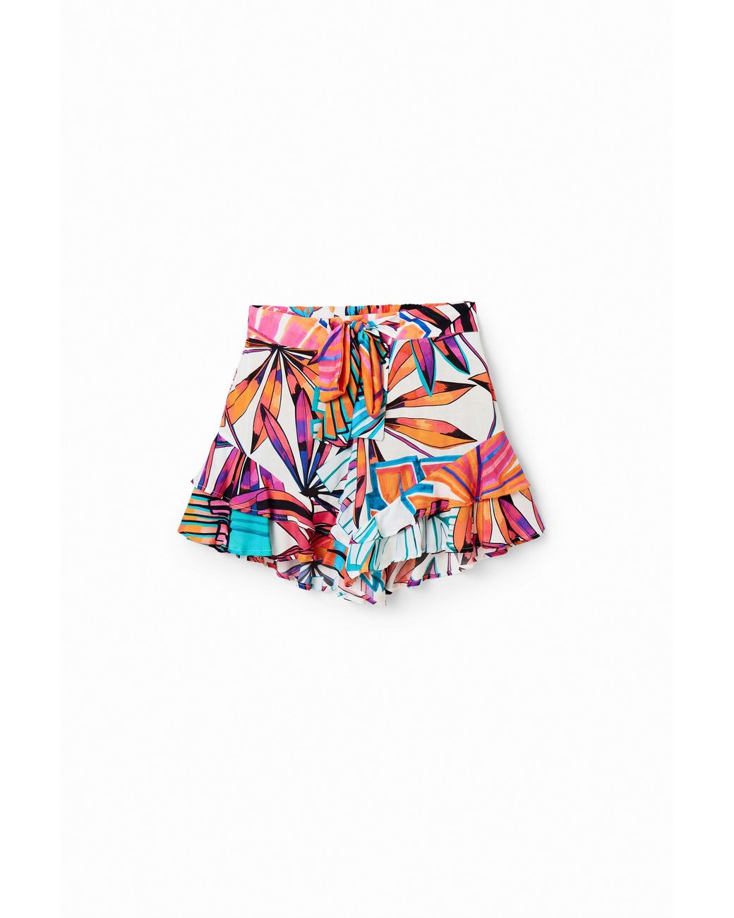 Desigual Red Tropical Ruffle Shorts, Viscose