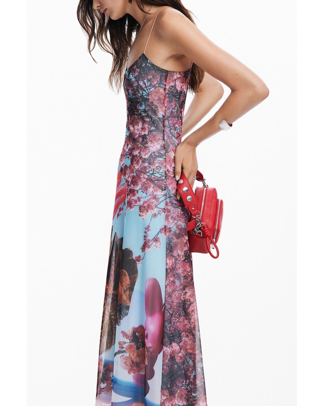 Desigual Red Printed Midi Dress M. Christian Lacroix, Polyester
