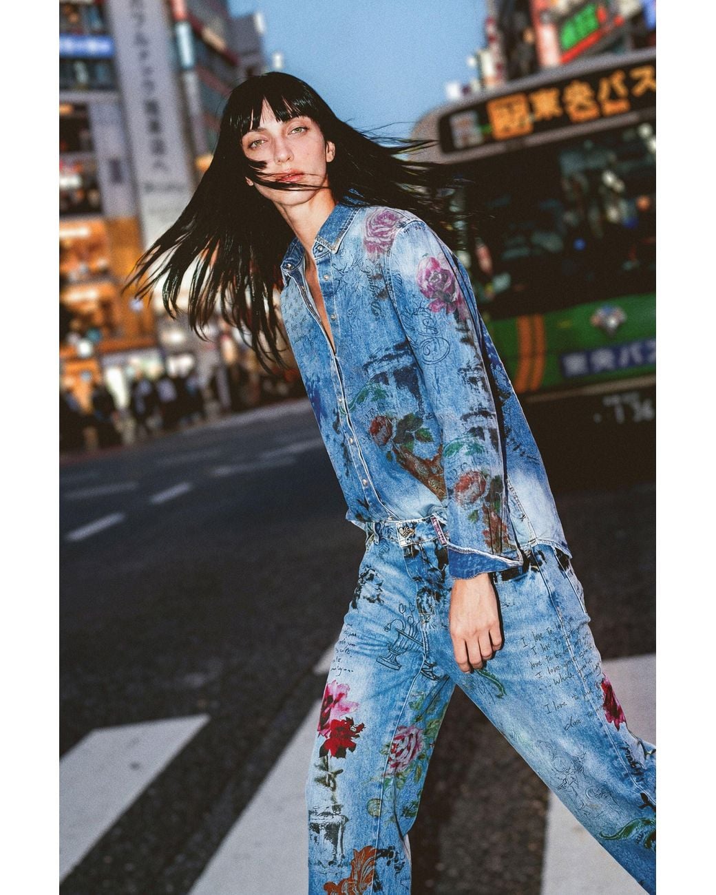 Desigual Blue Printed Denim Shirt, Cotton