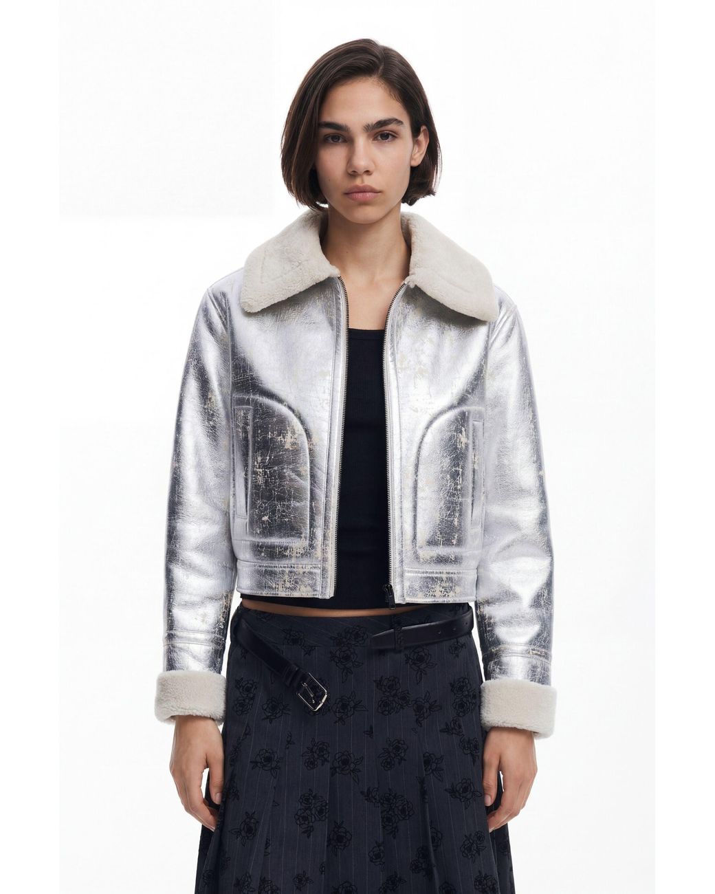 Desigual White Metallic Jacket, Polyester