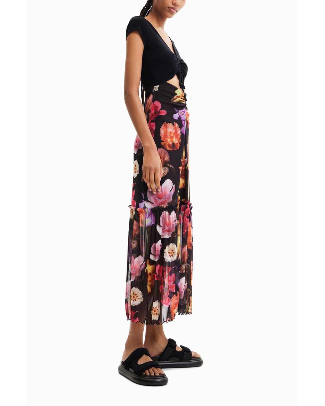Desigual Red M. Christian Lacroix Combination Floral Long Dress
