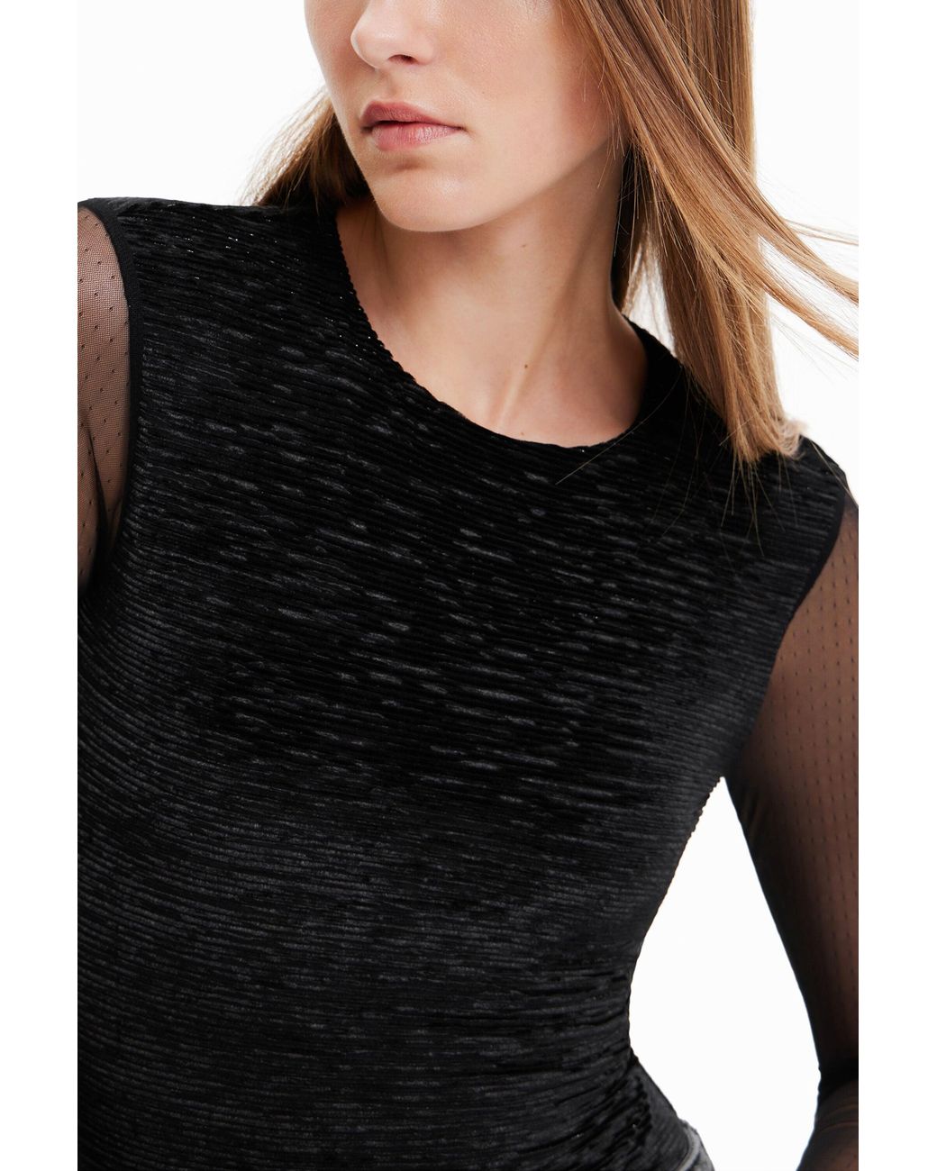 Desigual Black Body With Sheer Tulle Sleeves