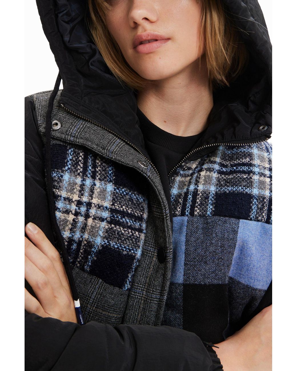 Desigual Blue Short Padded Patchwork Jacket