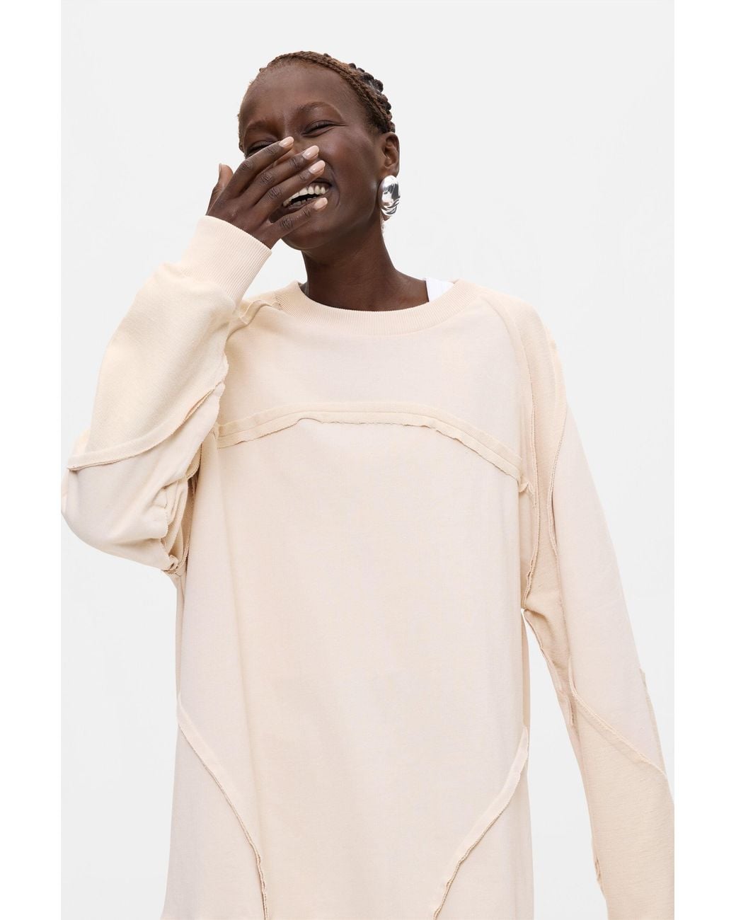 Desigual White Combined Sweatshirt Midi Dress