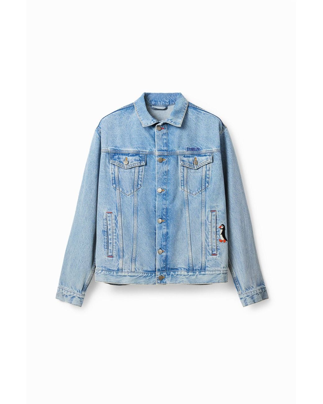 Desigual Blue Embroidered Denim Trucker Jacket, Cotton for men