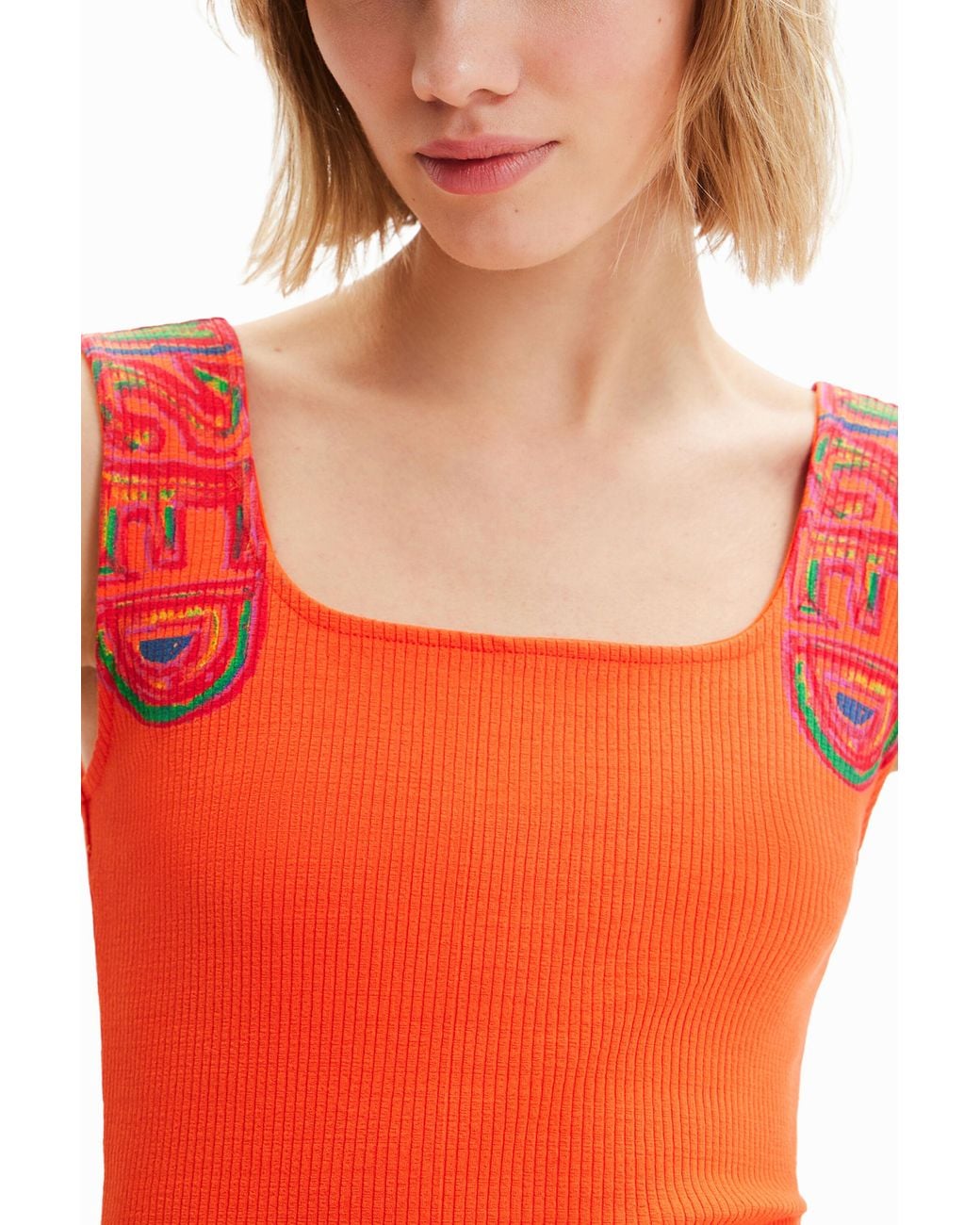 Desigual Orange Slim Ribbed Strappy Dress, Viscose