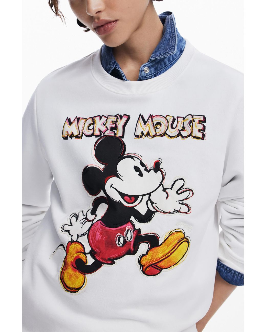 Desigual White Mickey Mouse Sweatshirt, Cotton