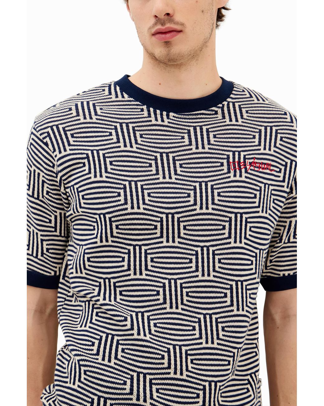 Desigual Gray Geometric Print T-Shirt for men