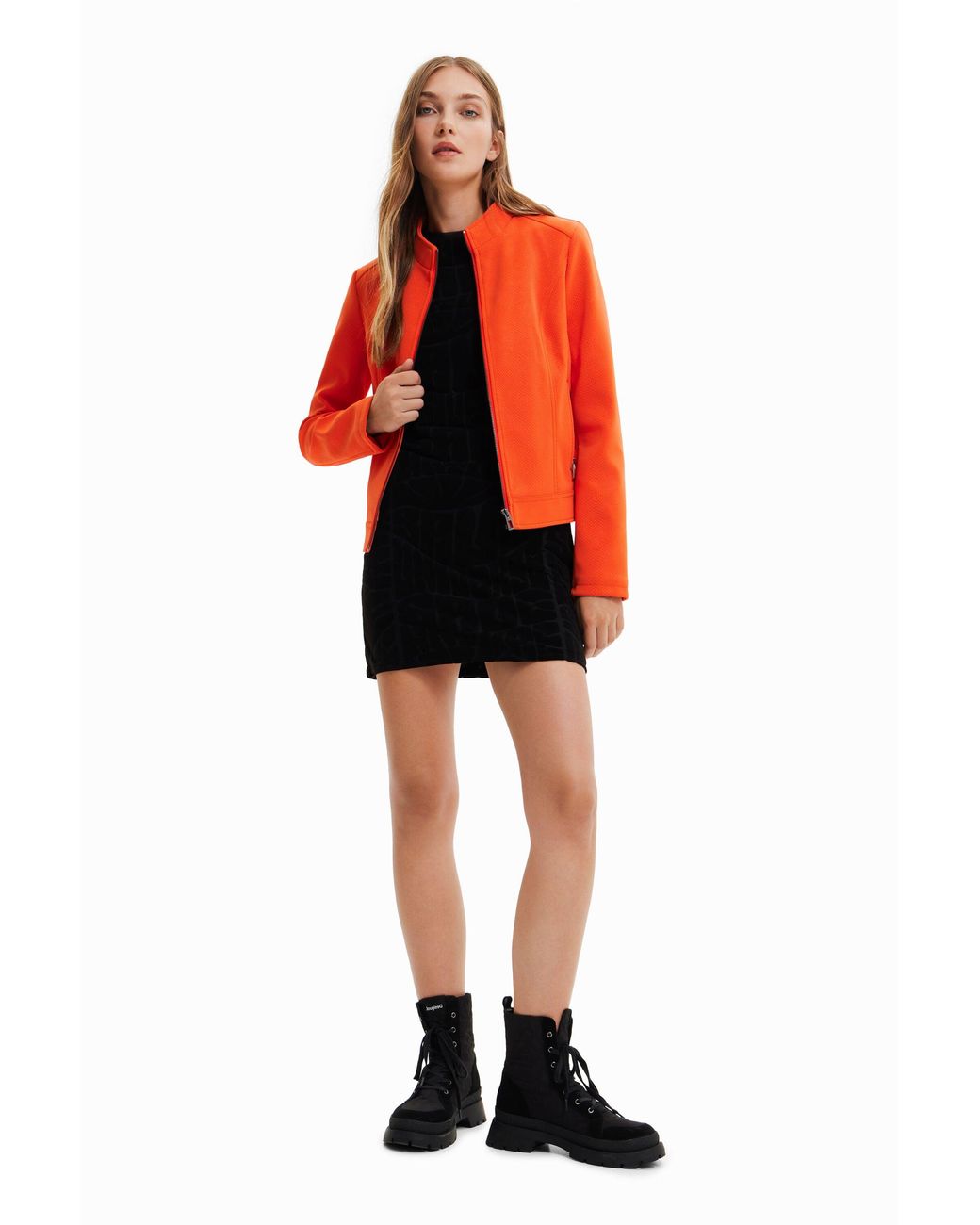 Desigual Orange Suede-Effect Jacket, Polyurethane