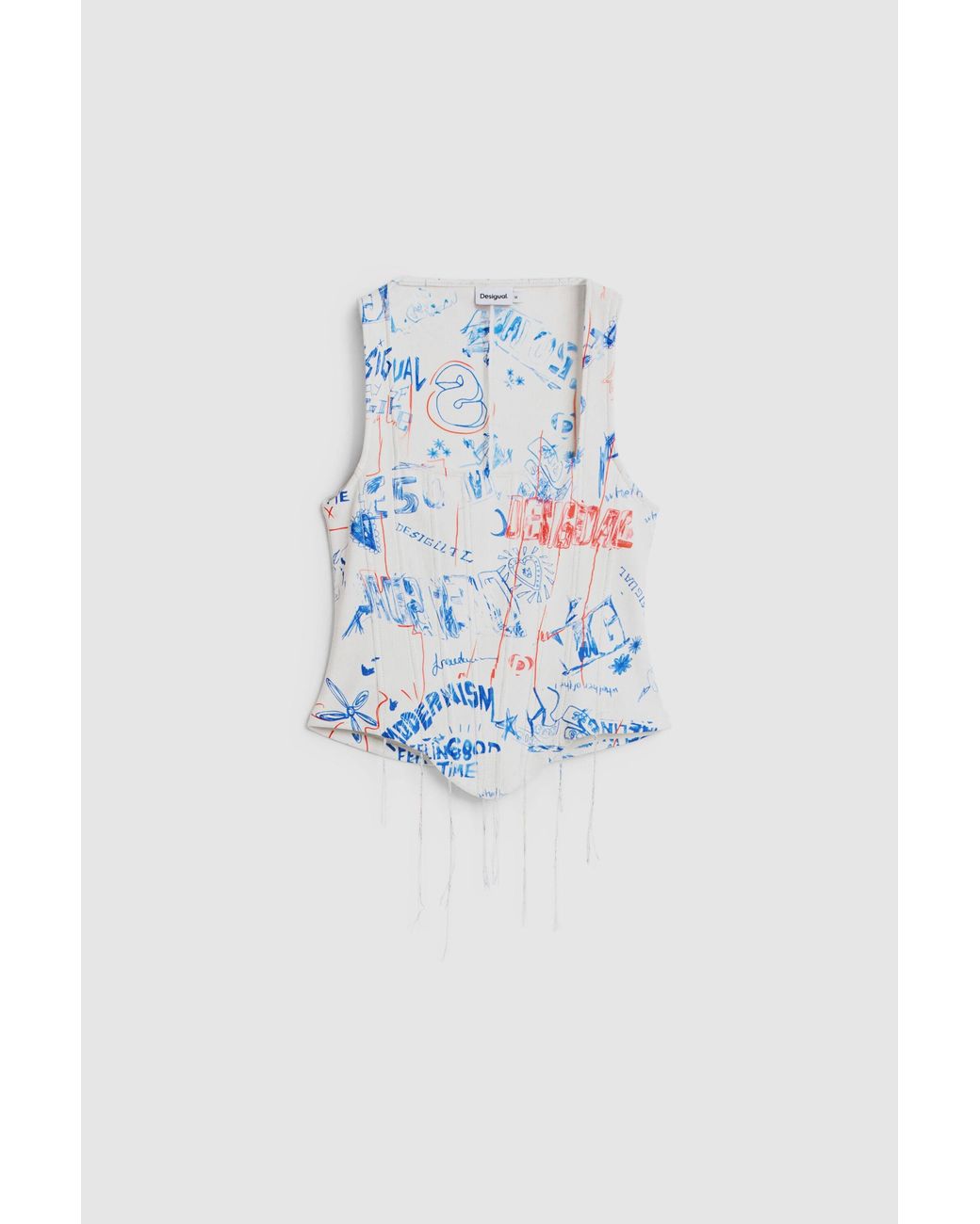 Desigual White Graffiti Corset T-Shirt, Polyester