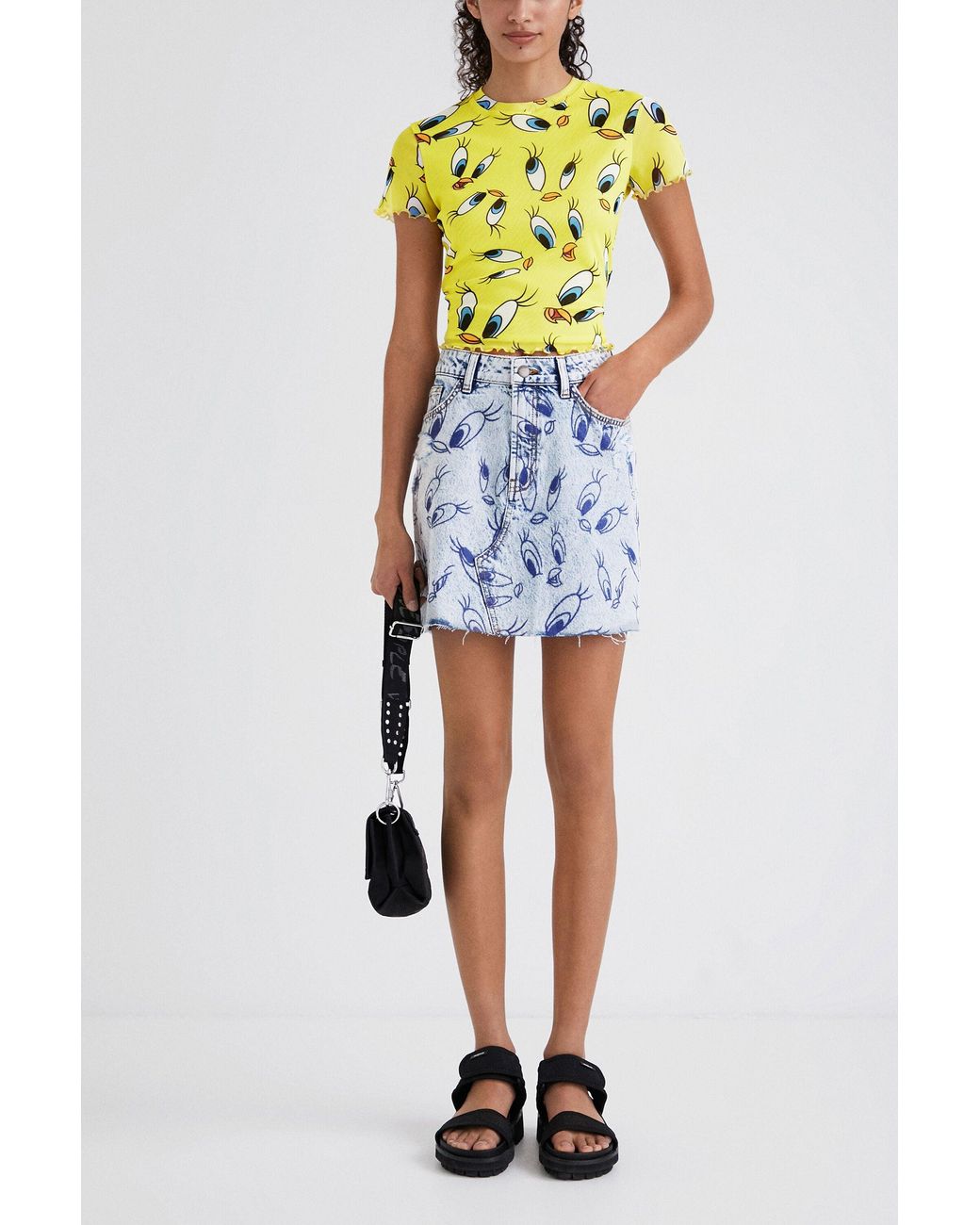 Desigual Blue Tweety Denim Mini Skirt, Cotton