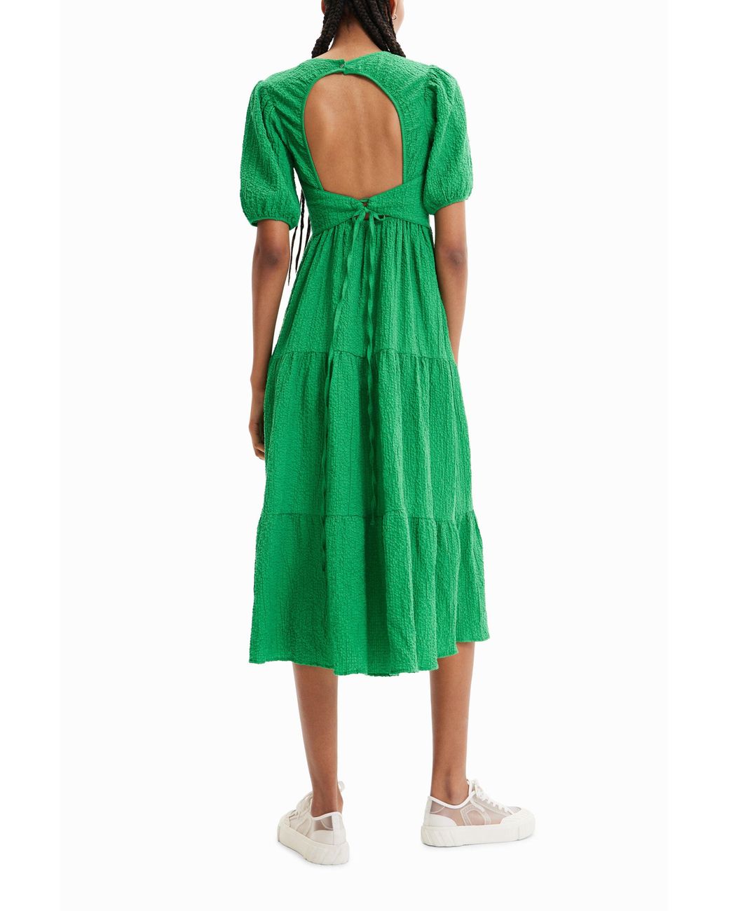 Desigual Green Back Neckline Midi Dress