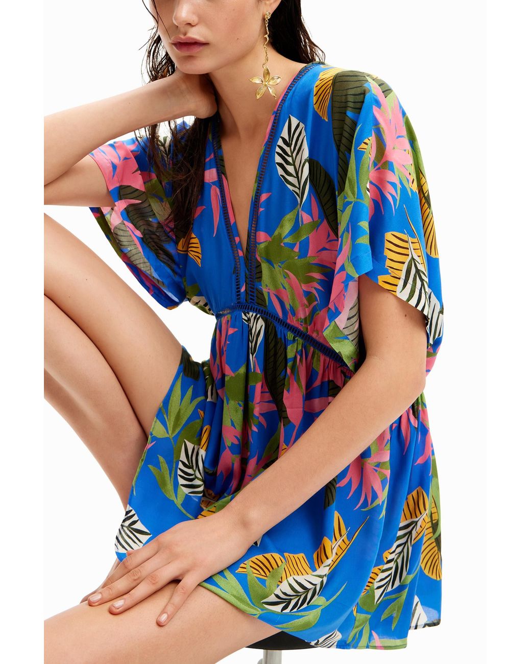 Desigual Blue Tropical Tunic Dress, Viscose