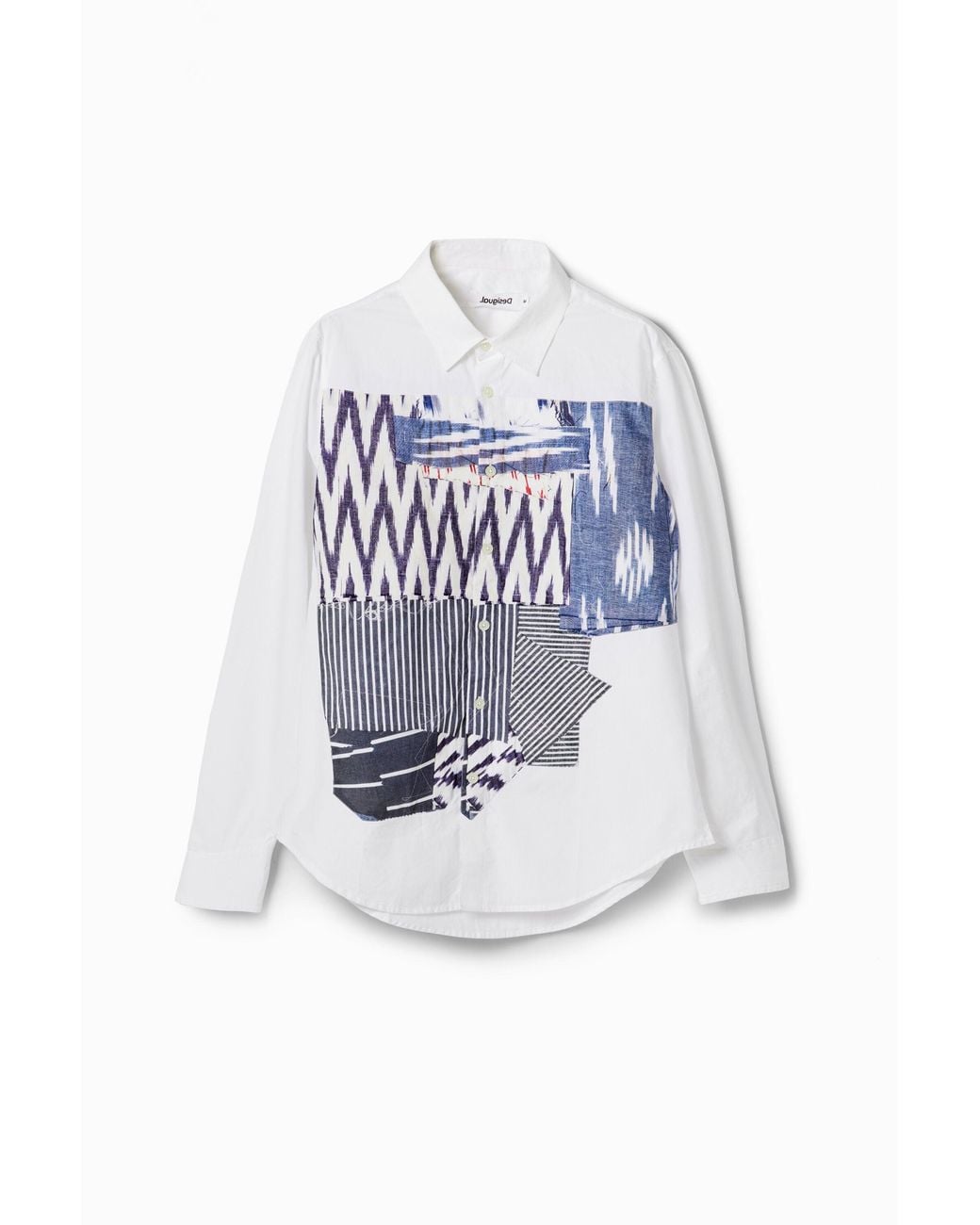 Desigual White Ikat Patchwork Shirt, Cotton for men