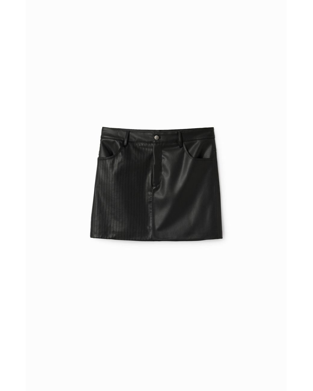 Desigual Black Leather-Effect Stitching Mini Skirt, Polyurethane