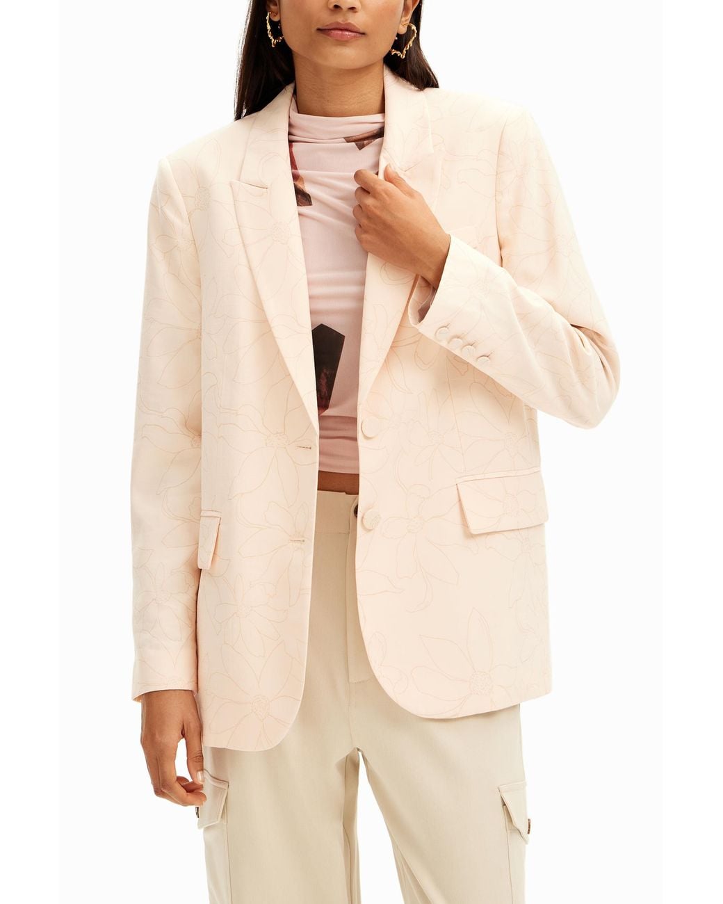 Desigual Natural Straight Floral Blazer, Viscose