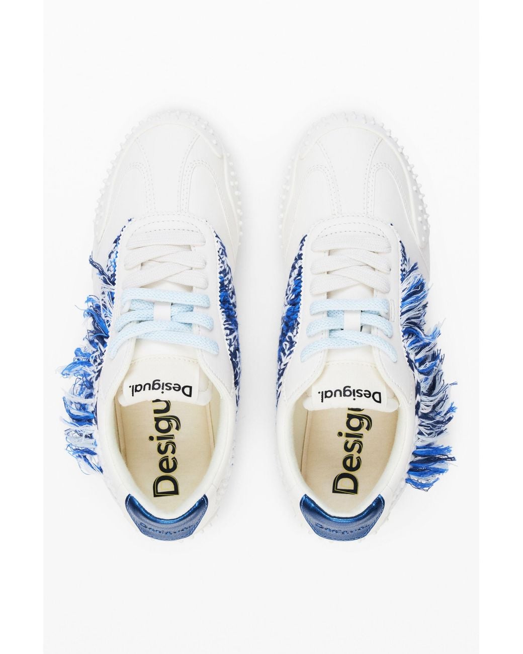 Desigual Blue Frayed Fabric Sneakers, Polyurethane