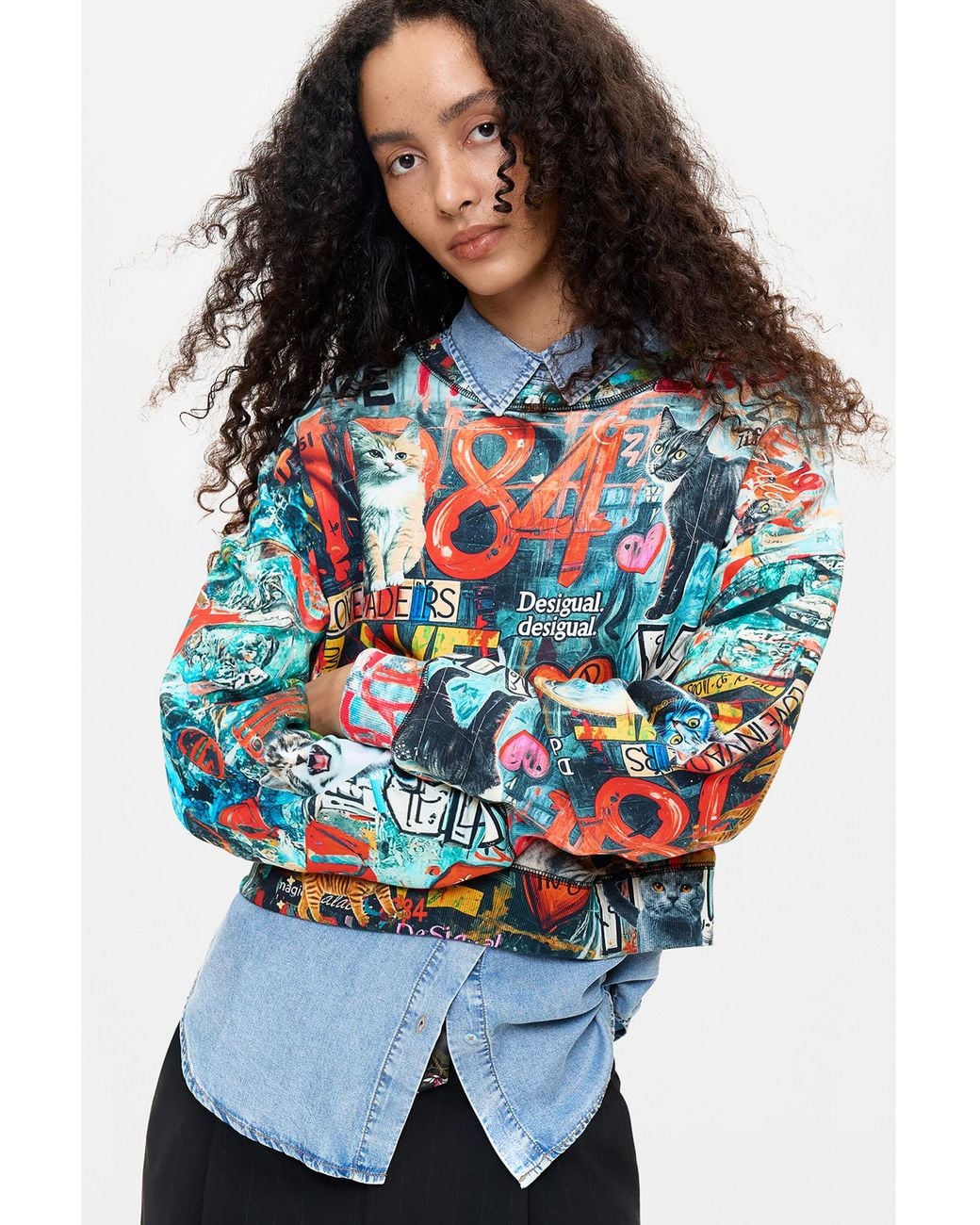 Desigual Blue Printed 100% Cotton Sweatshirt, Cotton