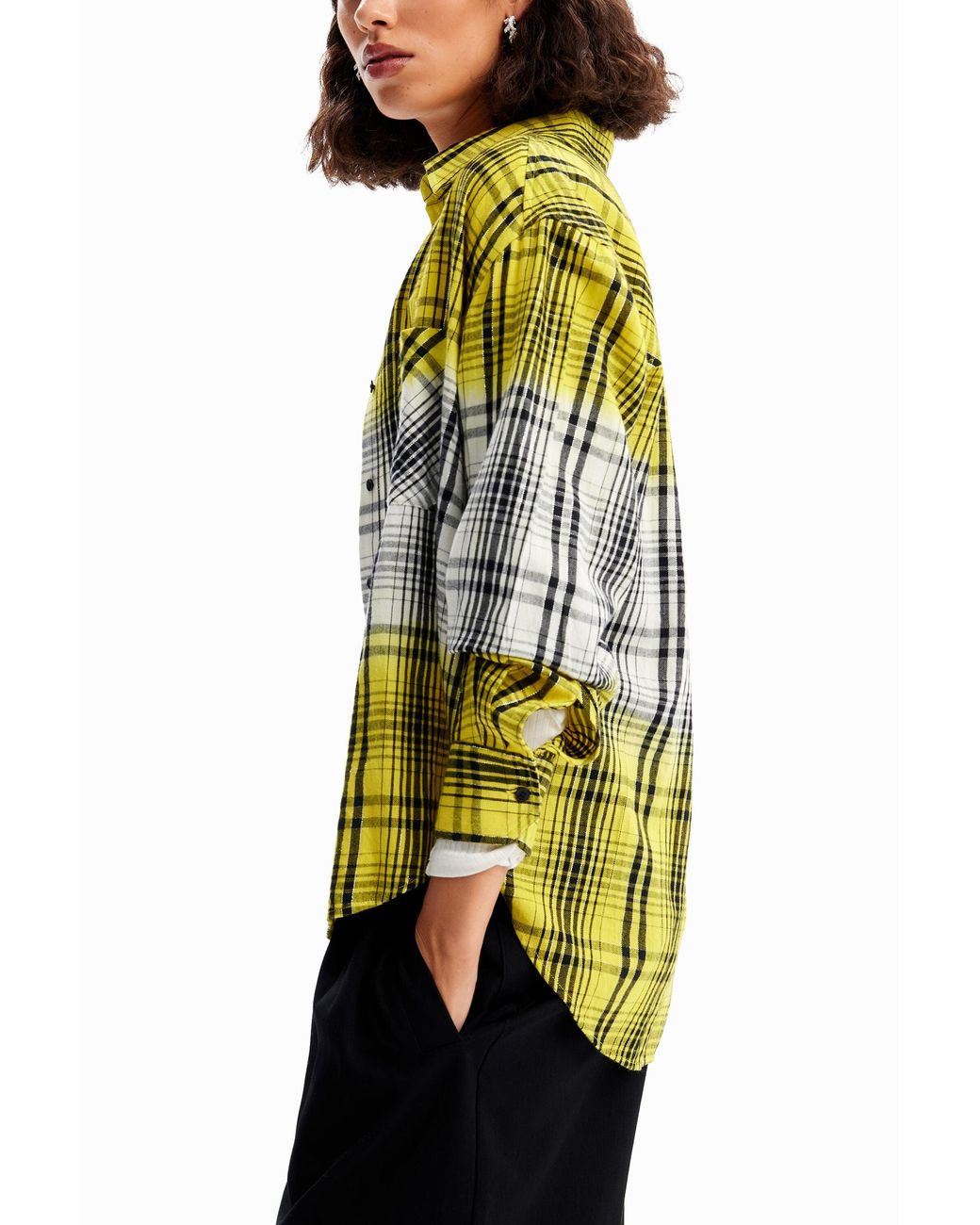 Desigual Yellow Dégradé Plaid Shirt, Cotton